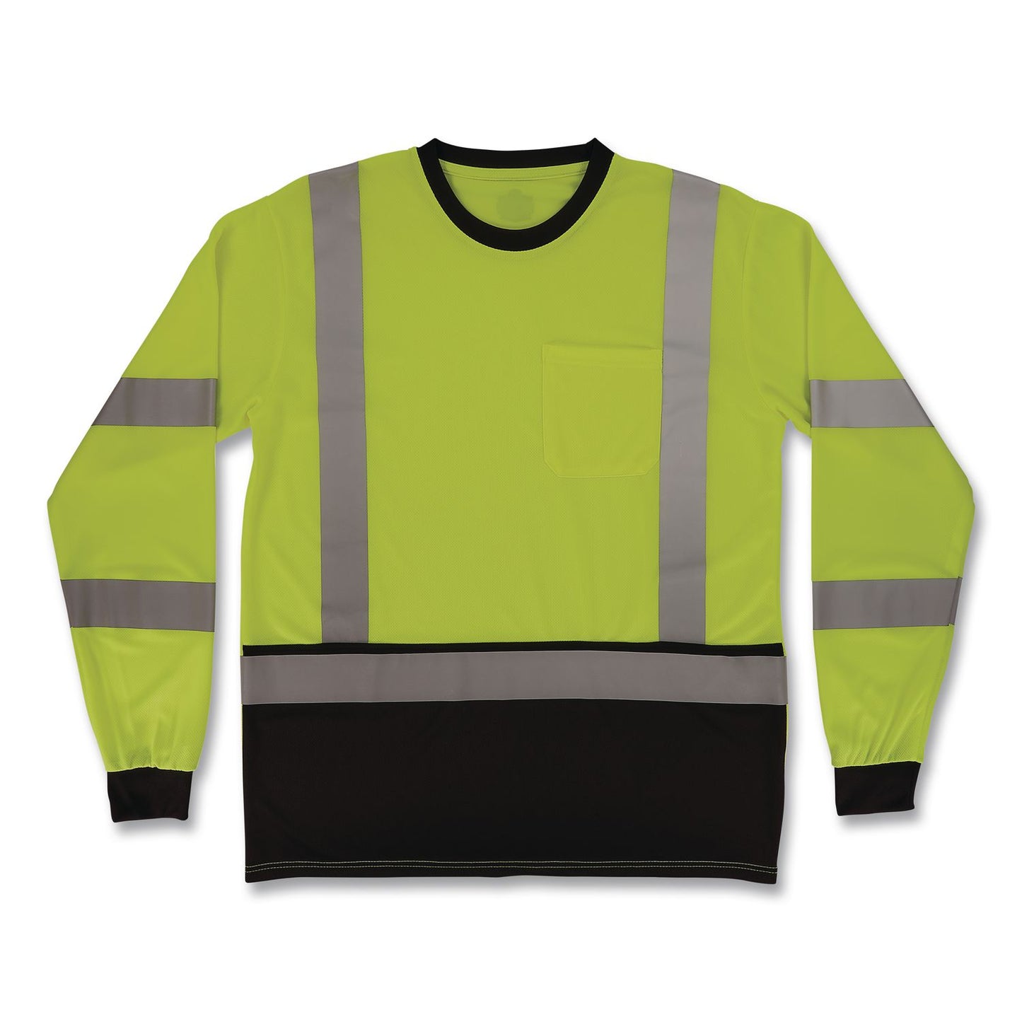 GloWear 8369BK Class 3 Essential Hi-Vis Long Sleeve T-Shirt with Black Bottom, X-Large, Lime