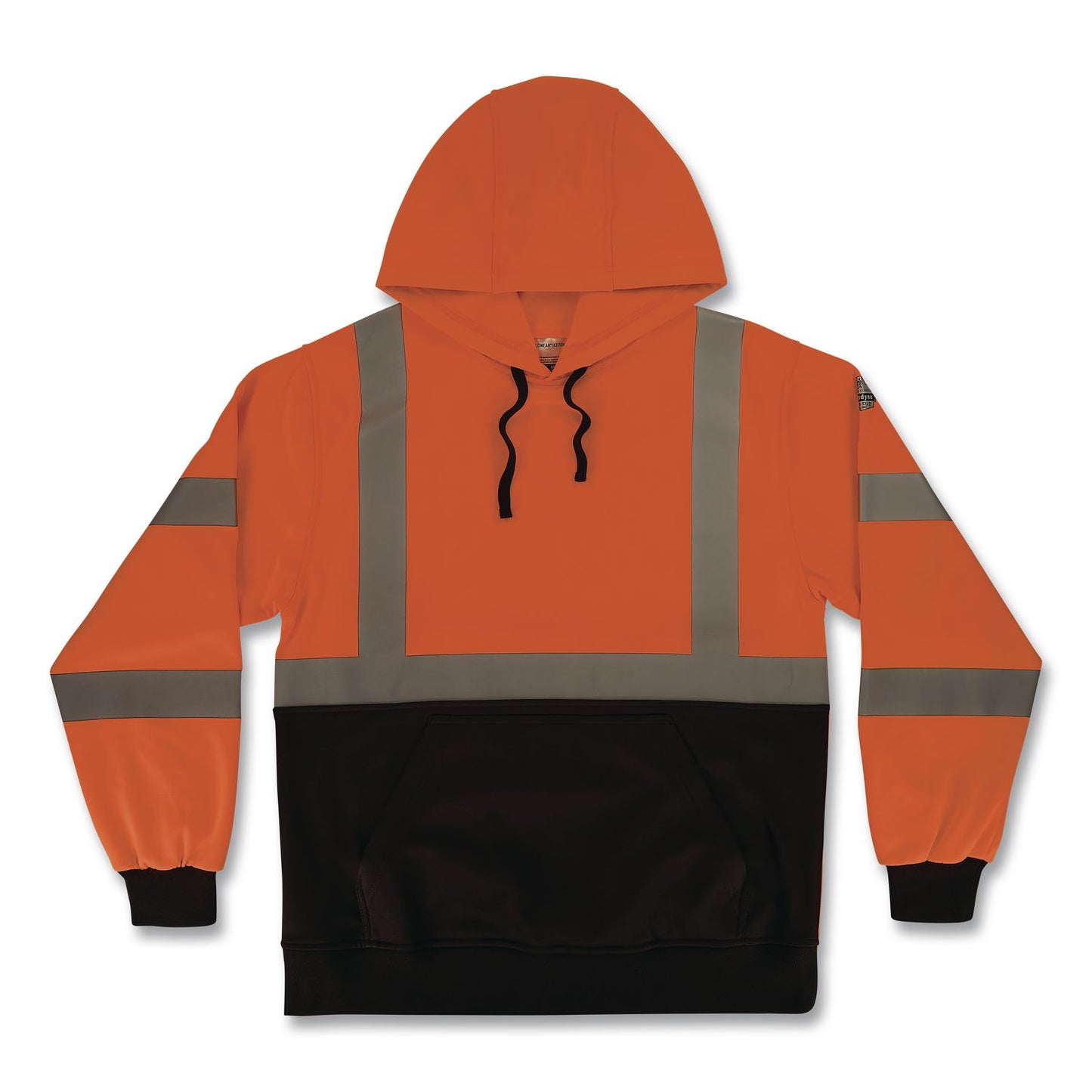 GloWear 8311BK Class 3 Essential Hi-Vis Hooded Sweatshirt with Black Bottom, Medium, Orange