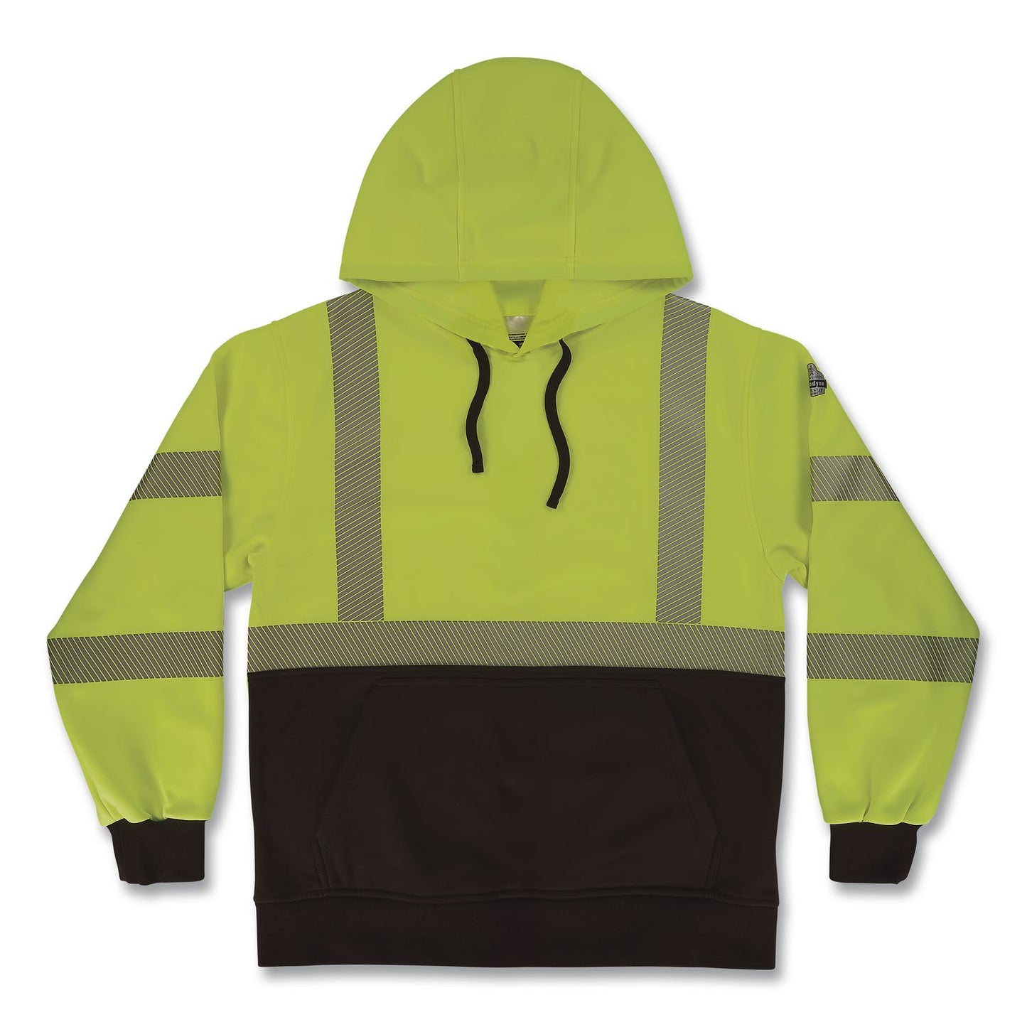 GloWear 8317BK Class 3 Performance Hi-Vis Hooded Sweatshirt with Black Bottom, 4X-Large, Lime