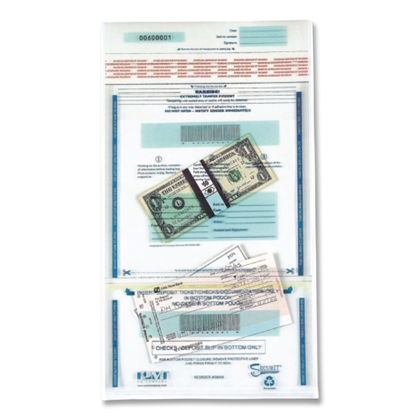 Clear Dual Deposit Bags with Tamper Evident Closure, Plastic, 11" x 15", Clear, 100/Pack