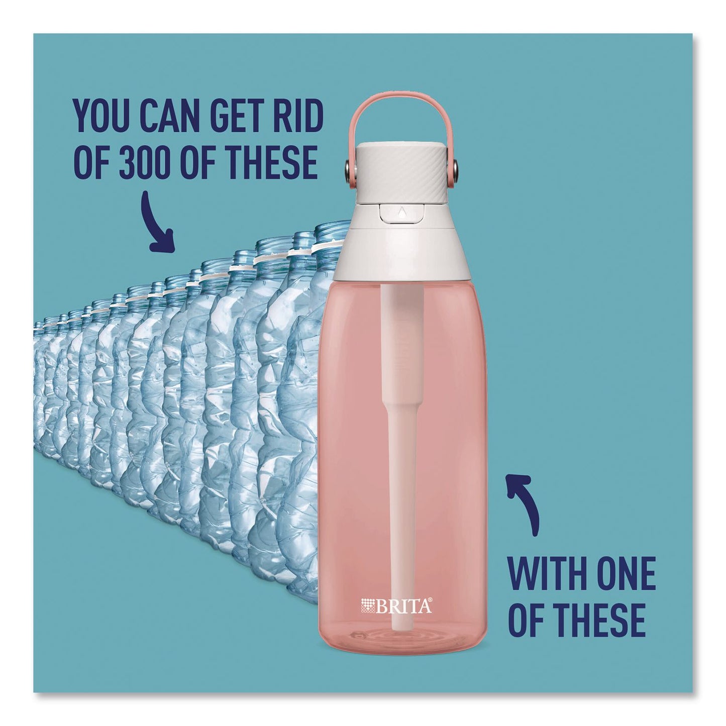 Plastic Filtered Water Bottle, 36 oz, Blush