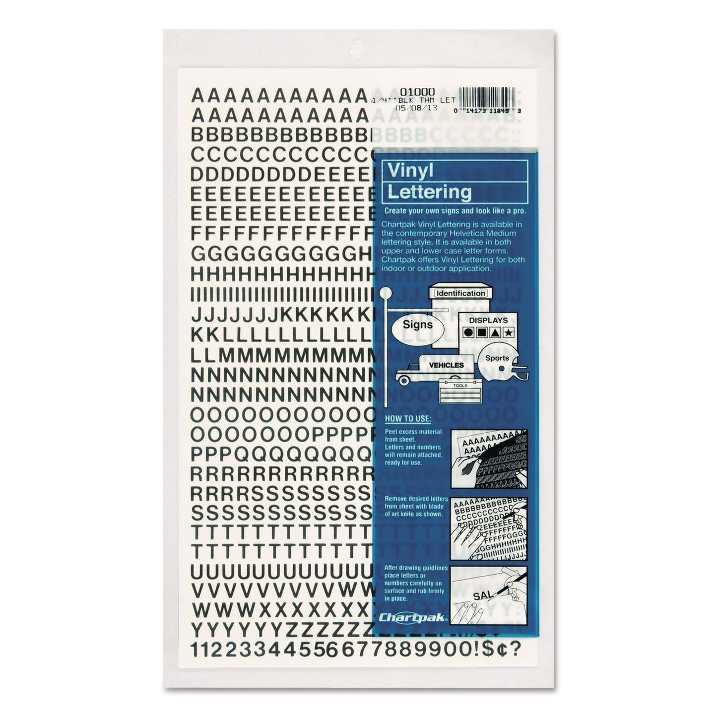 Press-On Vinyl Self-Adhesive Numbers and Uppercase Letters, 0.25" Tall, Black Characters, 610/Pack