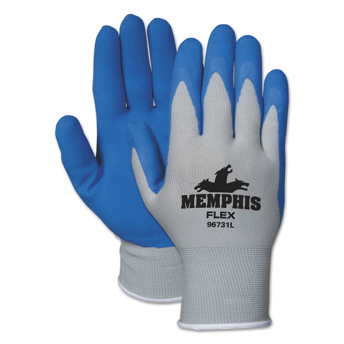 Memphis Flex Latex-Coated Seamless Nylon Knit Gloves, EN388: 3131, Medium, Blue/Gray, Pair