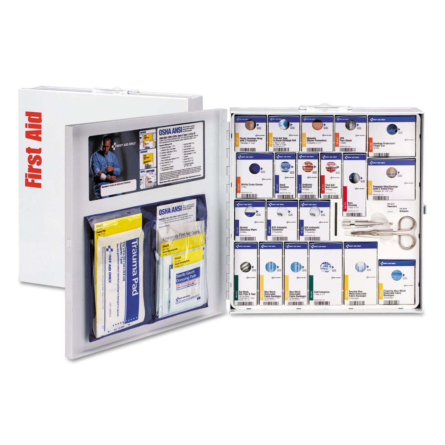 ANSI 2015 SmartCompliance Food Service First Aid Cabinet for 50 People, without Medications, 260 Pieces, Metal Case