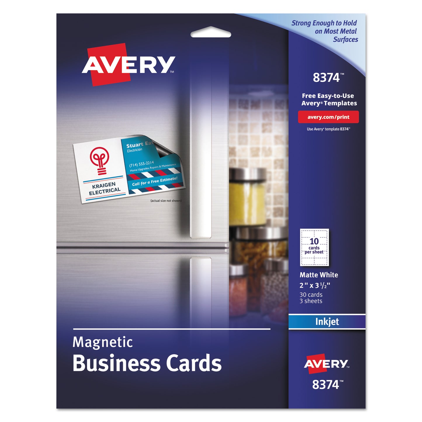 Magnetic Business Cards, Inkjet, 2 x 3.5, White, 10 Cards/Sheet, 3 Sheets/Pack
