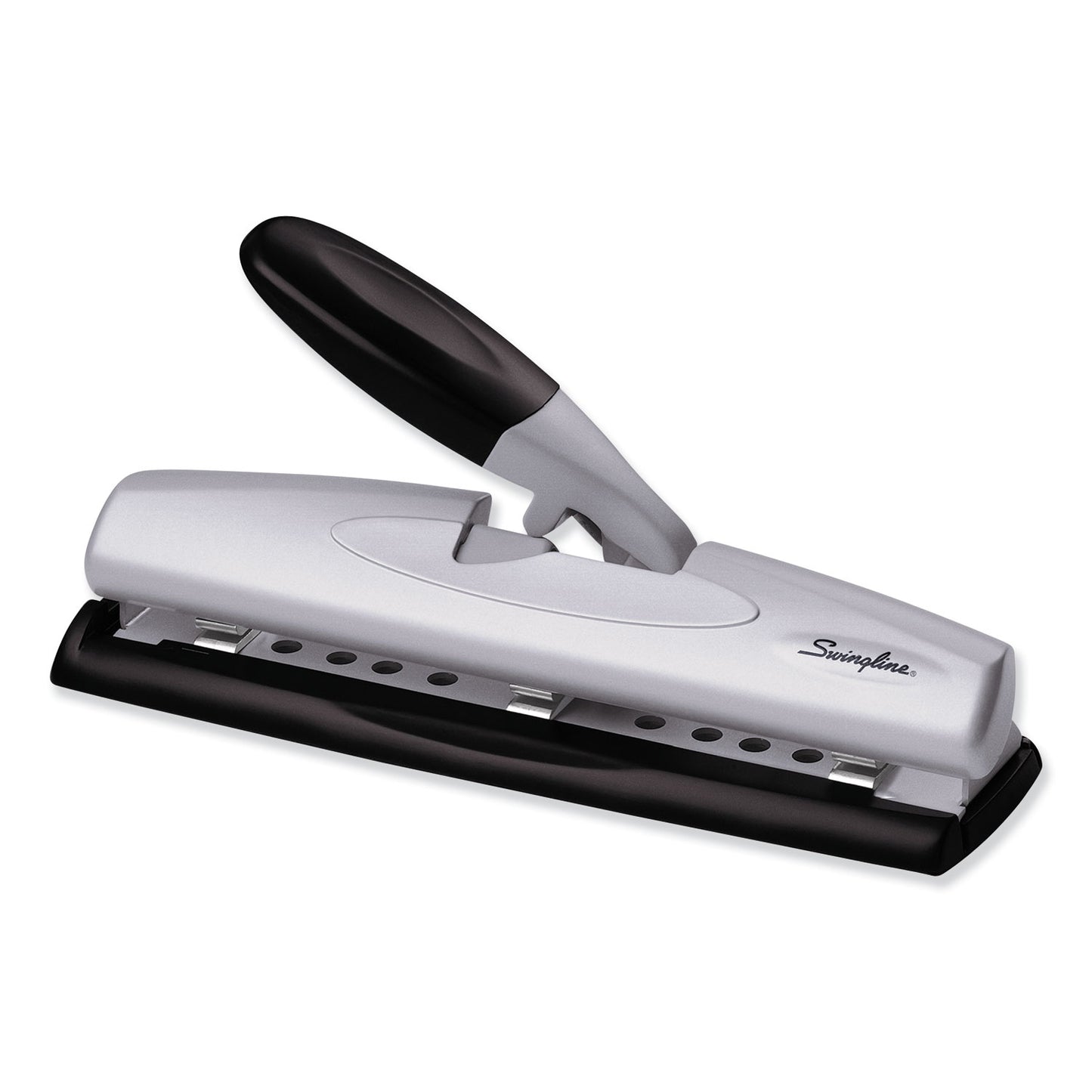 12-Sheet Lighttouch Desktop Two- To Three-Hole Punch, 9/32" Holes, Black/silver