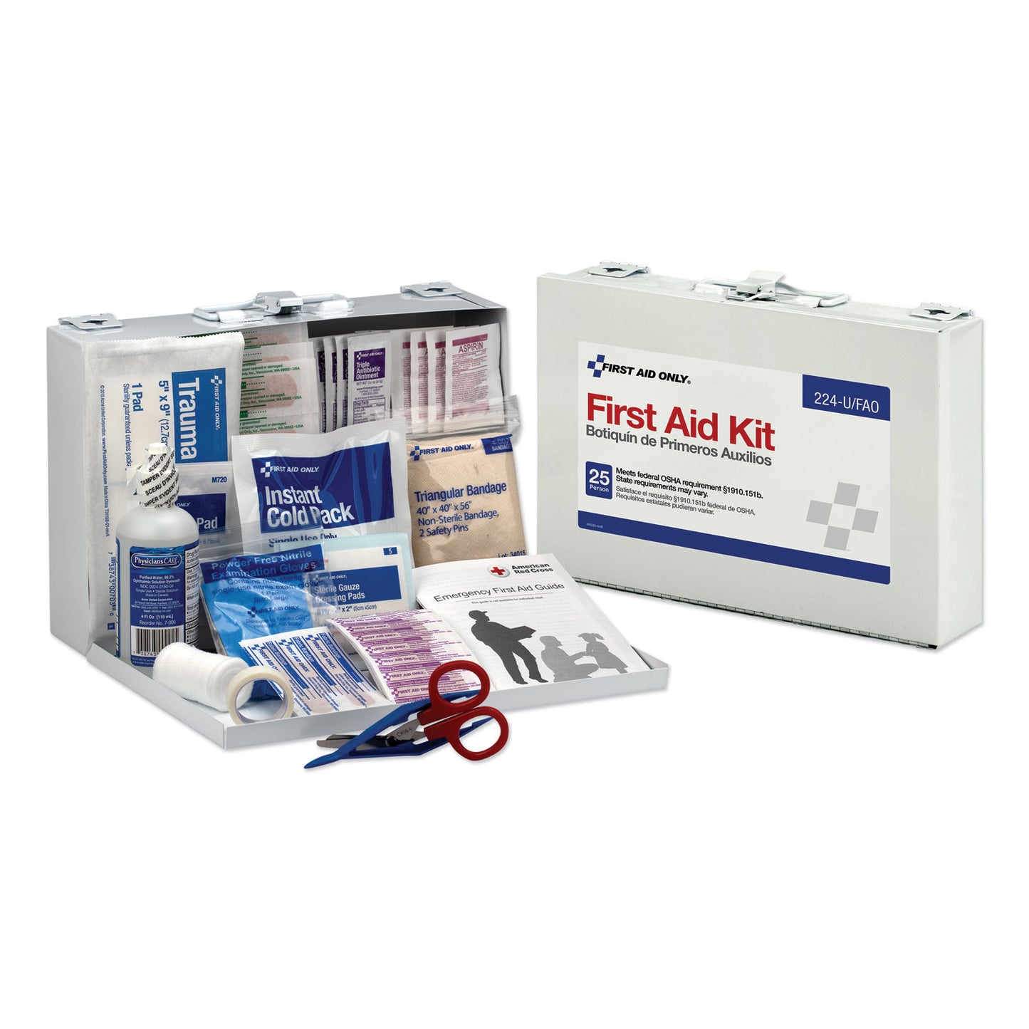 First Aid Kit for 25 People, 107 Pieces, OSHA Compliant, Metal Case