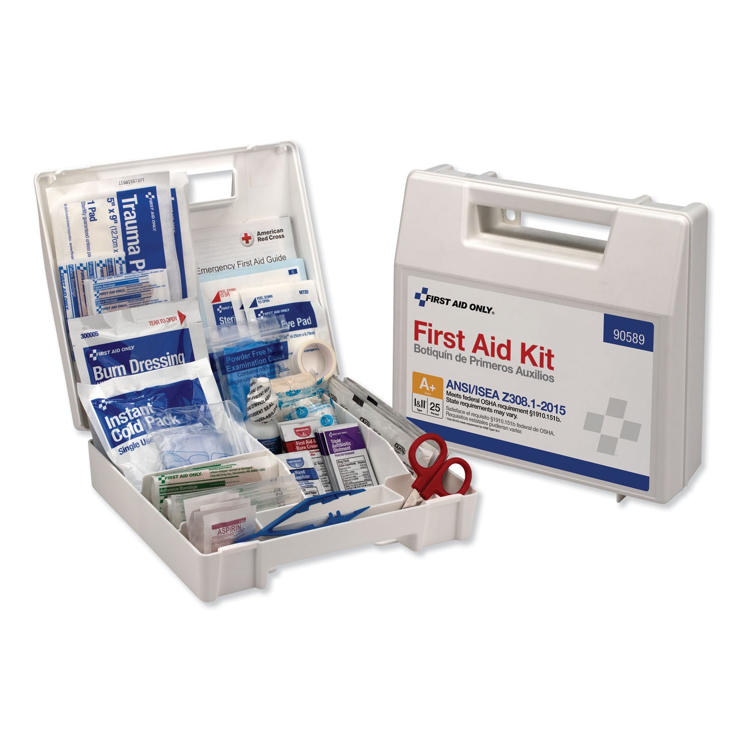Bulk ANSI 2015 Compliant First Aid Kit, Type I and II, 141 Pieces, Plastic Case