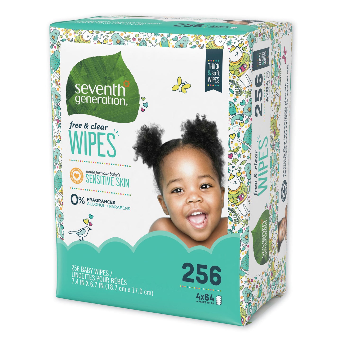 Free and Clear Baby Wipes, Refill, 7 x 7, Unscented, White, 256/Pack
