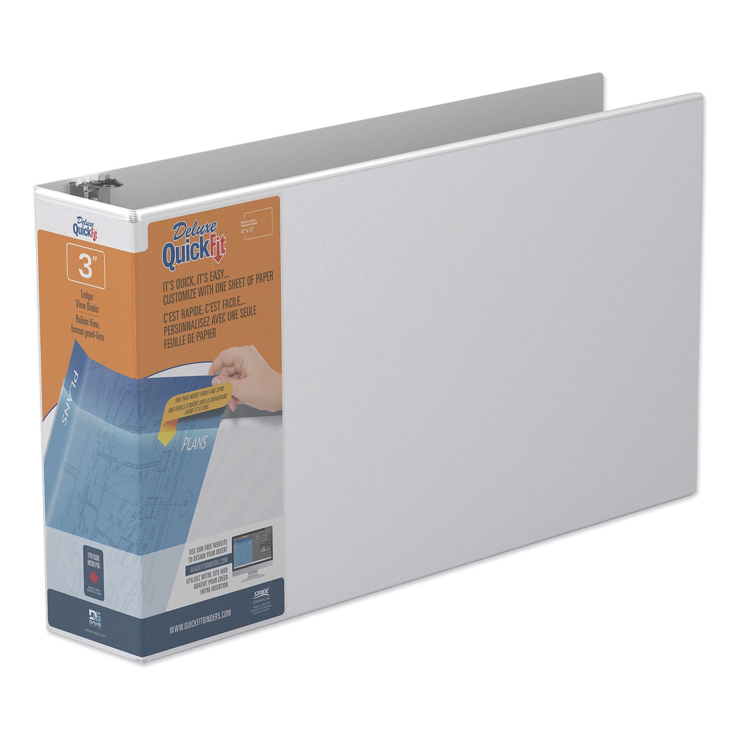 Quickfit Ledger D-Ring View Binder, 3 Rings, 3" Capacity, 11 X 17, White
