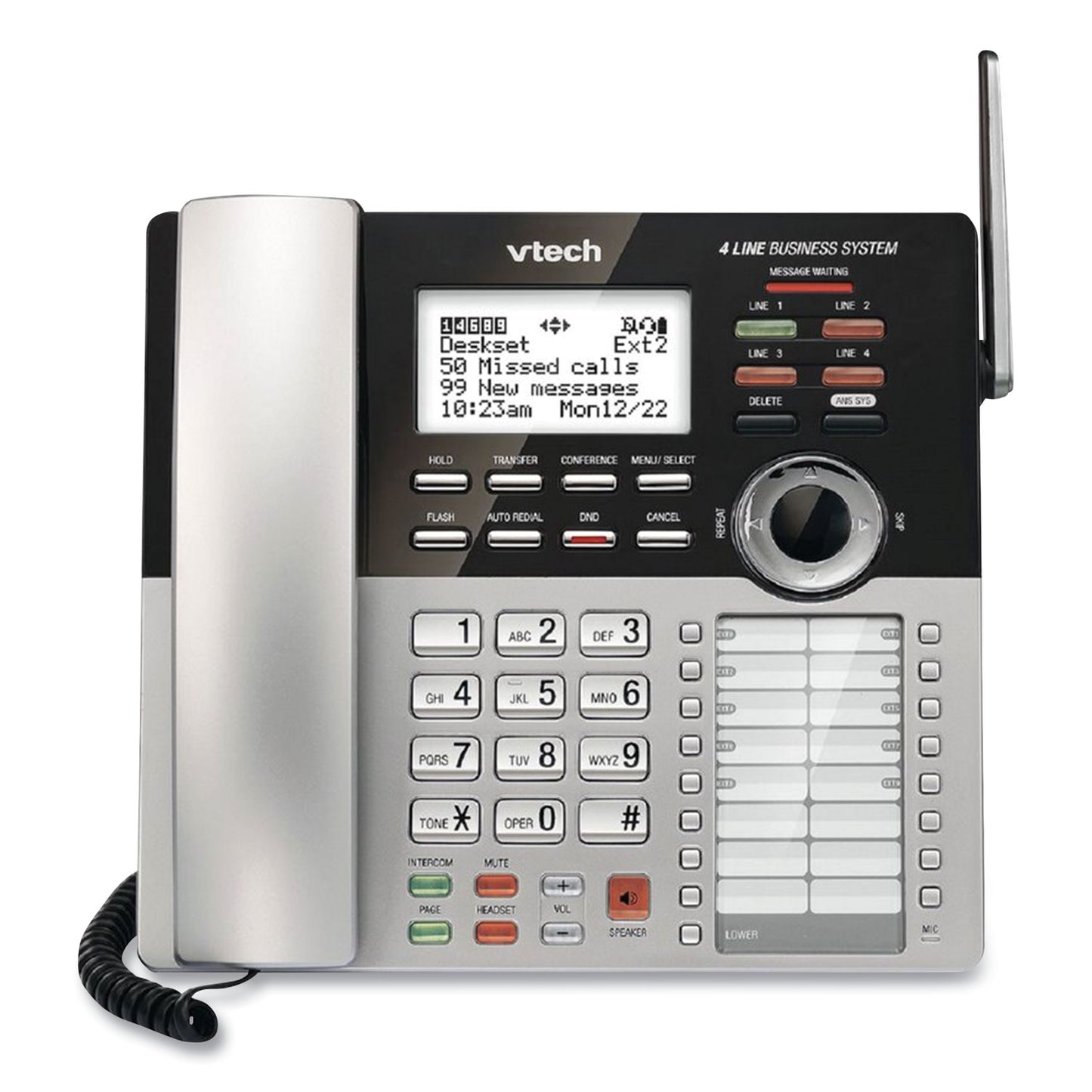 CM18245 Four-Line Business System Extension Deskset For Use with Vtech CM18445, Silver/Black