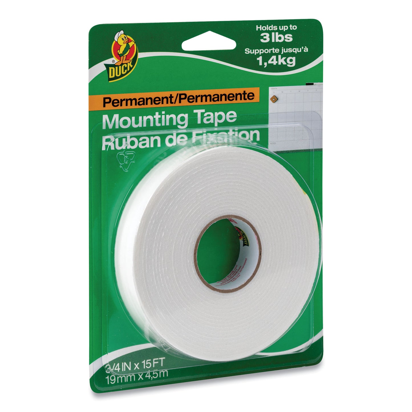 Double-Stick Foam Mounting Tape, Permanent, Holds Up to 2 lb, 0.75" x 15 ft, White