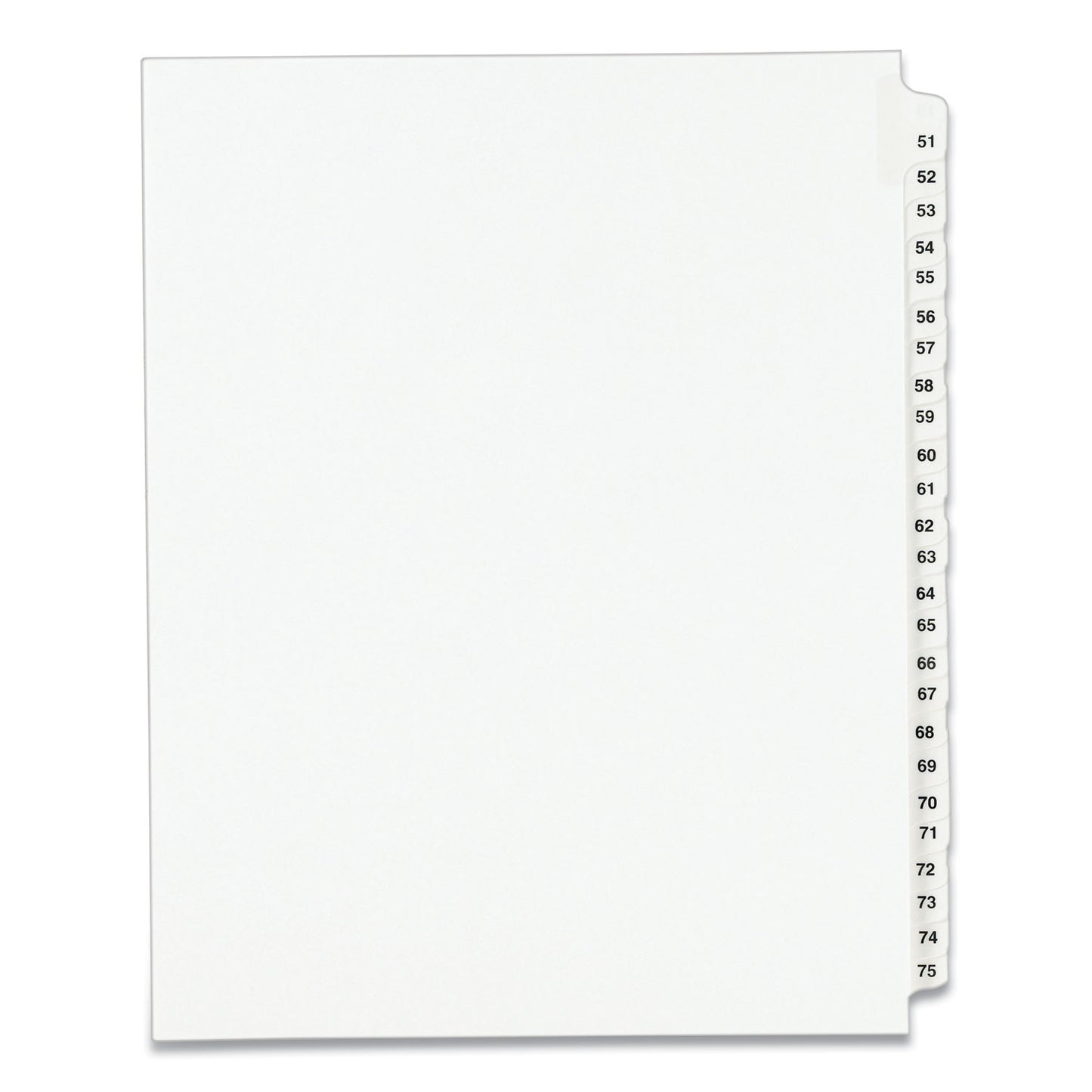Preprinted Legal Exhibit Side Tab Index Dividers, Avery Style, 25-Tab, 51 To 75, 11 X 8.5, White, 1 Set, (1332)