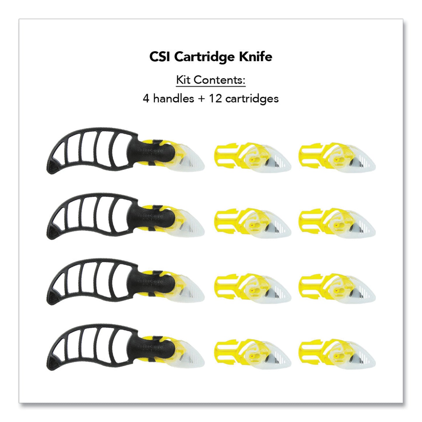 X-Trasafe Cartridge Knife Kit, Four Assembled Knives, 8 Replacement Blade Cartridges, Yellow