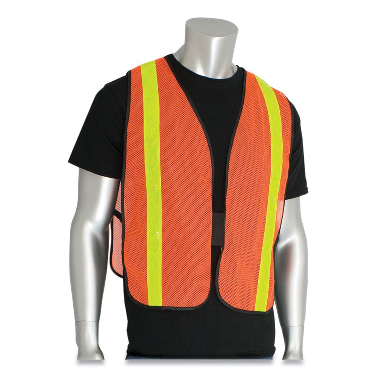 Hook and Loop Safety Vest, Polyester Mesh, One Size Fits Most, Hi-Viz Orange with Yellow Prismatic Tape