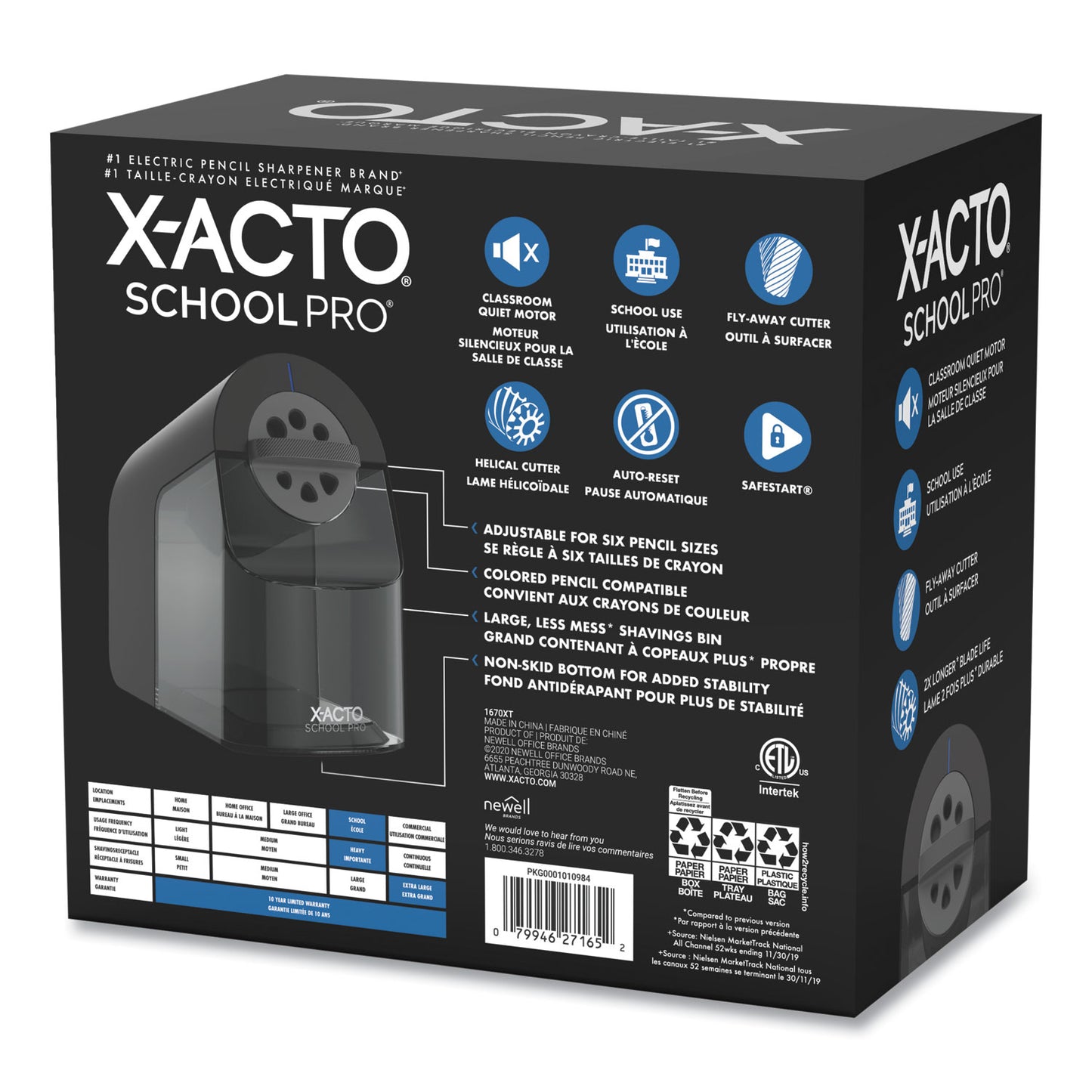 Model 1670 School Pro Classroom Electric Pencil Sharpener, Ac-Powered, 4 X 7.5 X 7.5, Black/gray/smoke