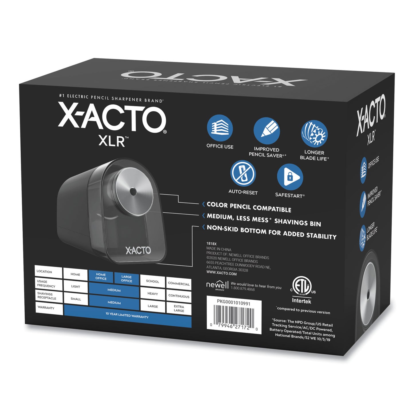 Model 1818 Xlr Office Electric Pencil Sharpener, Ac-Powered, 3.5 X 5.5 X 4.5, Black/silver/smoke