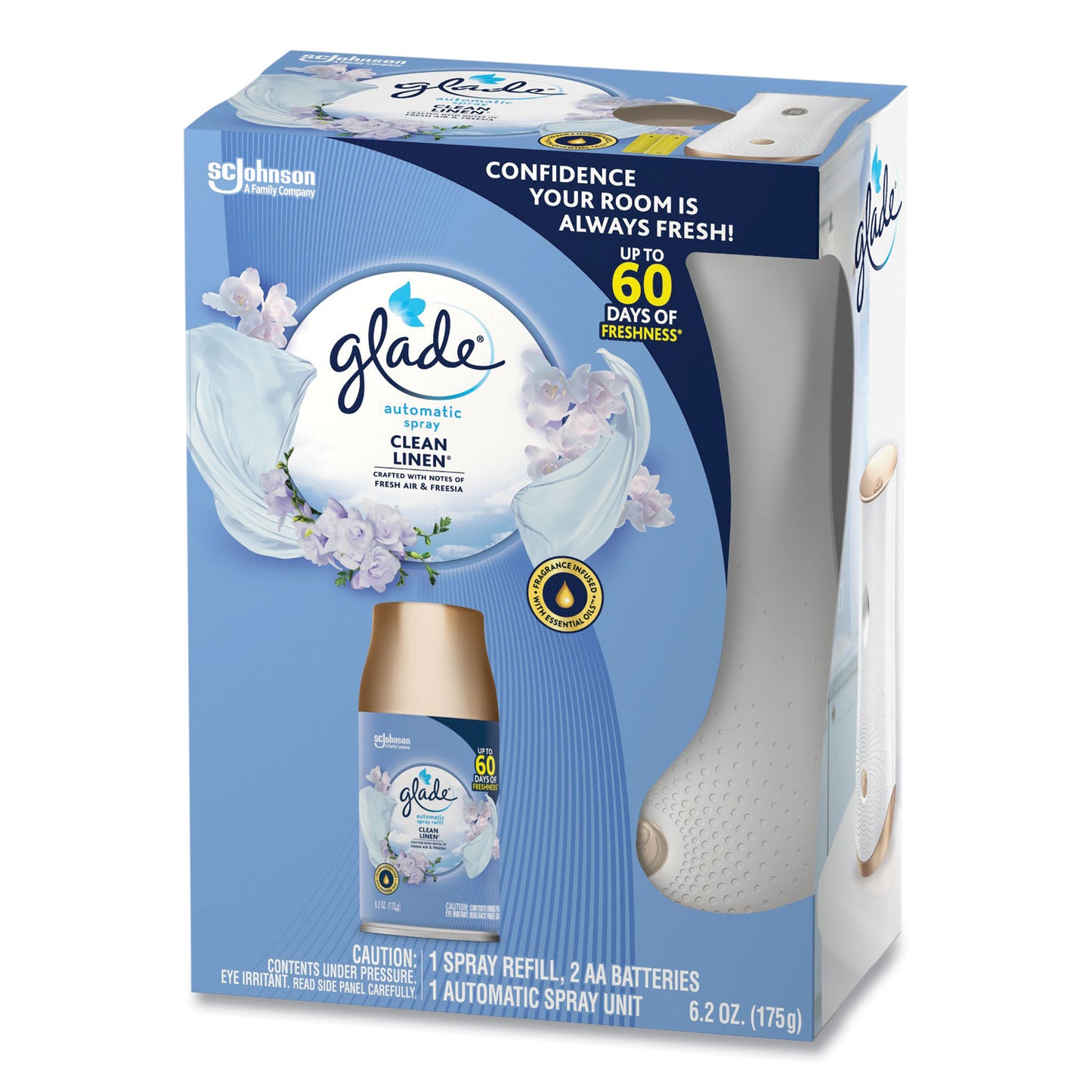 Automatic Spray Starter Kit, Spray Unit and Refill, White/Gold, Clean Linen