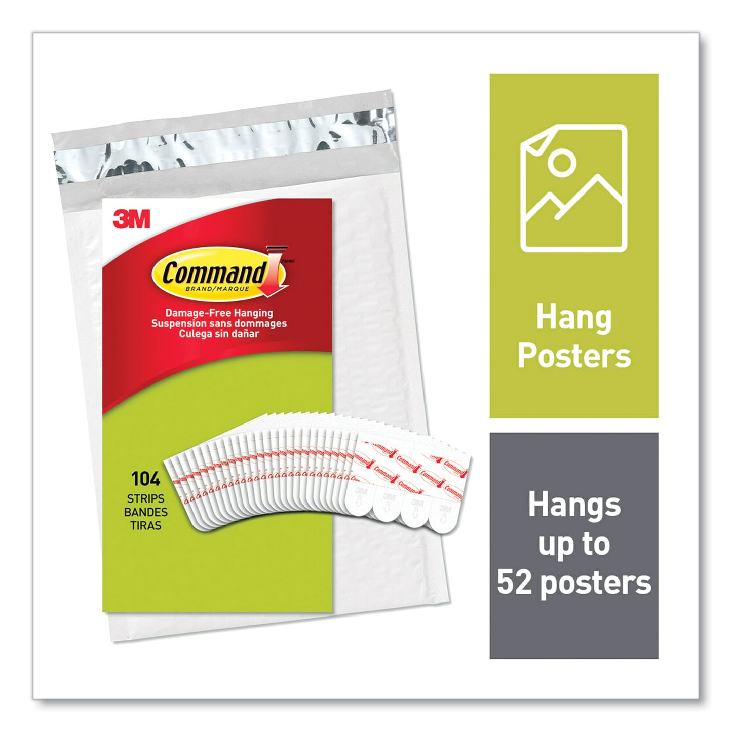 Poster Strip Pairs, Holds Up to 1 lb, 0.63" x 1.75", White, 104/Pack