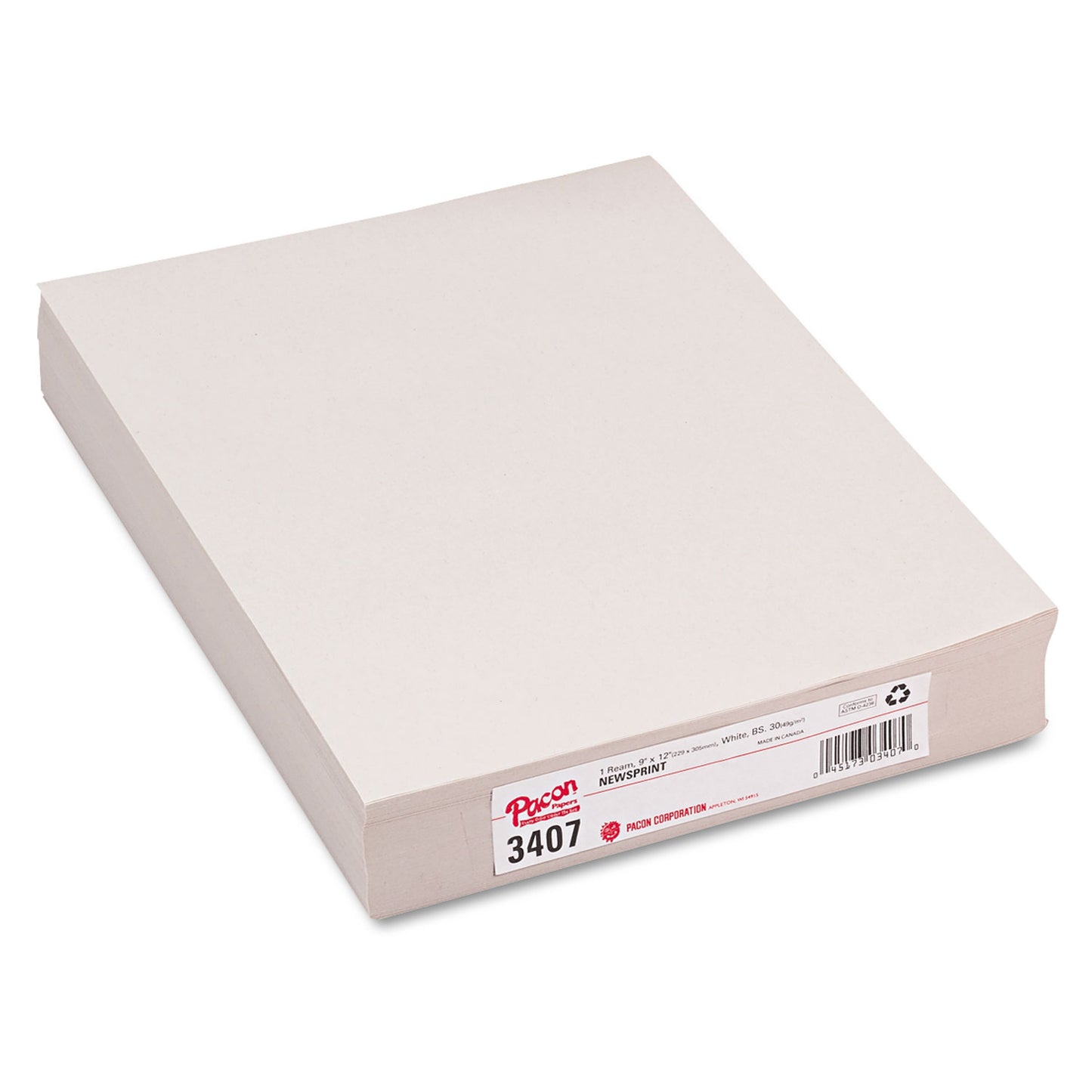 White Newsprint, 30 lb Newsprint Weight, 9 x 12, White, 500 Sheets/Ream