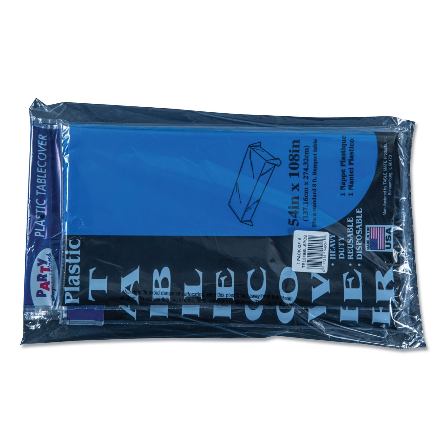 Table Set Rectangular Table Cover, Heavyweight Plastic, 54" X 108", Blue, 6/pack
