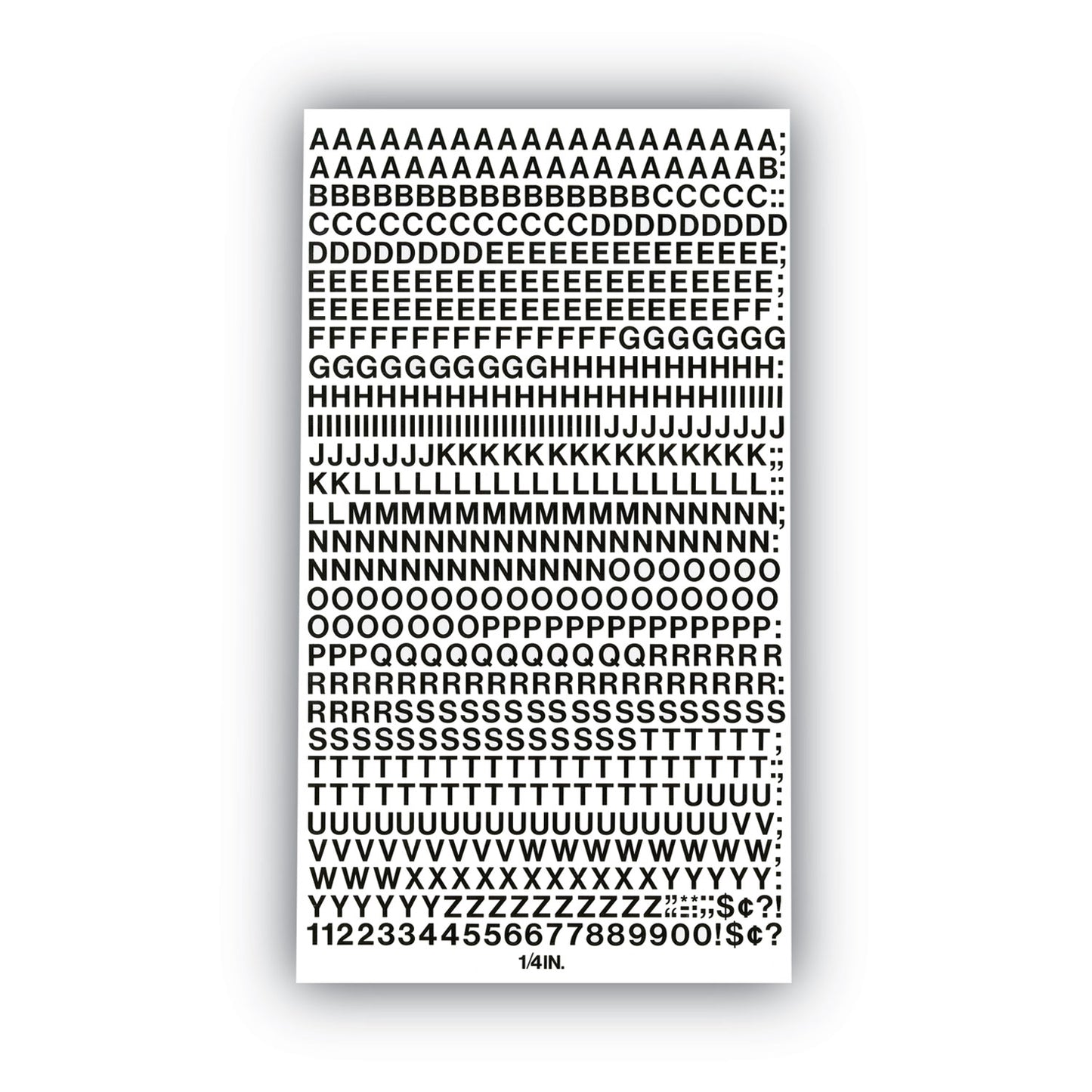 Press-On Vinyl Self-Adhesive Numbers and Uppercase Letters, 0.25" Tall, Black Characters, 610/Pack