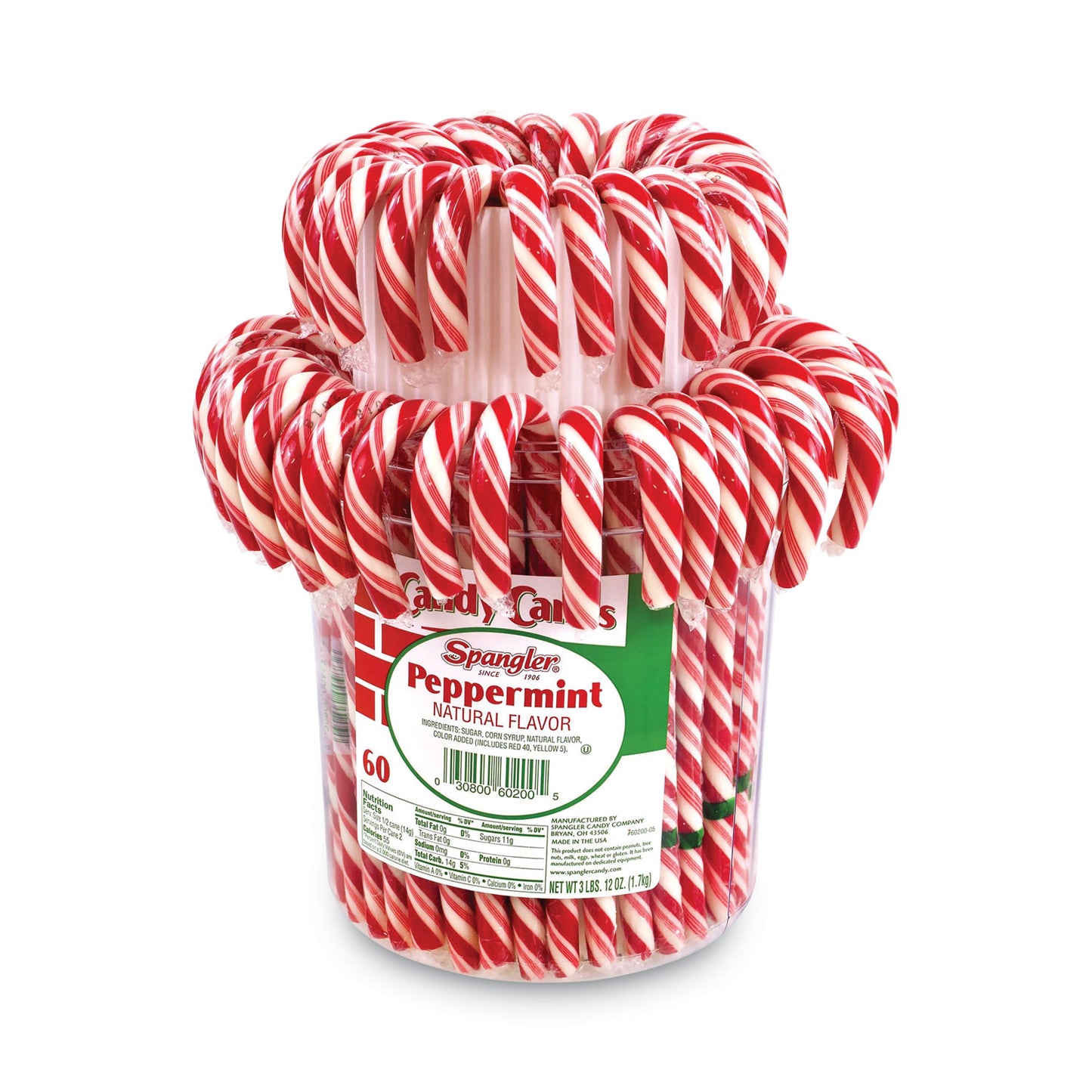 Peppermint Candy Canes, 1 oz, 60 Pieces/Jar, 1 Jar/Carton