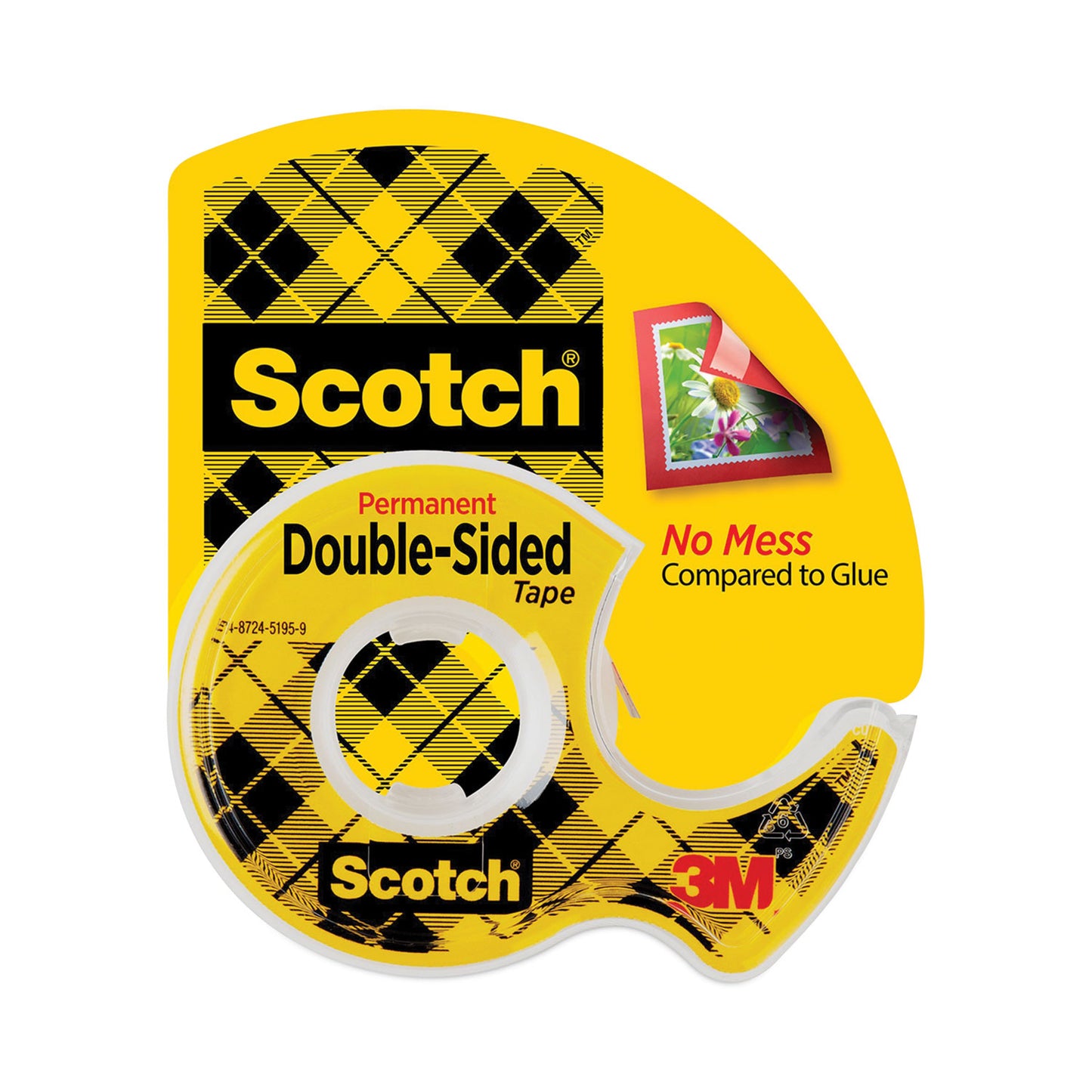 Double-Sided Permanent Tape In Handheld Dispenser, 1" Core, 0.5" X 37.5 Ft, Clear