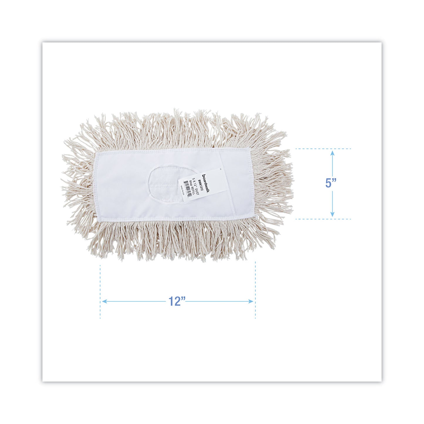 Industrial Dust Mop Head, Cotton, 12 x 5, White