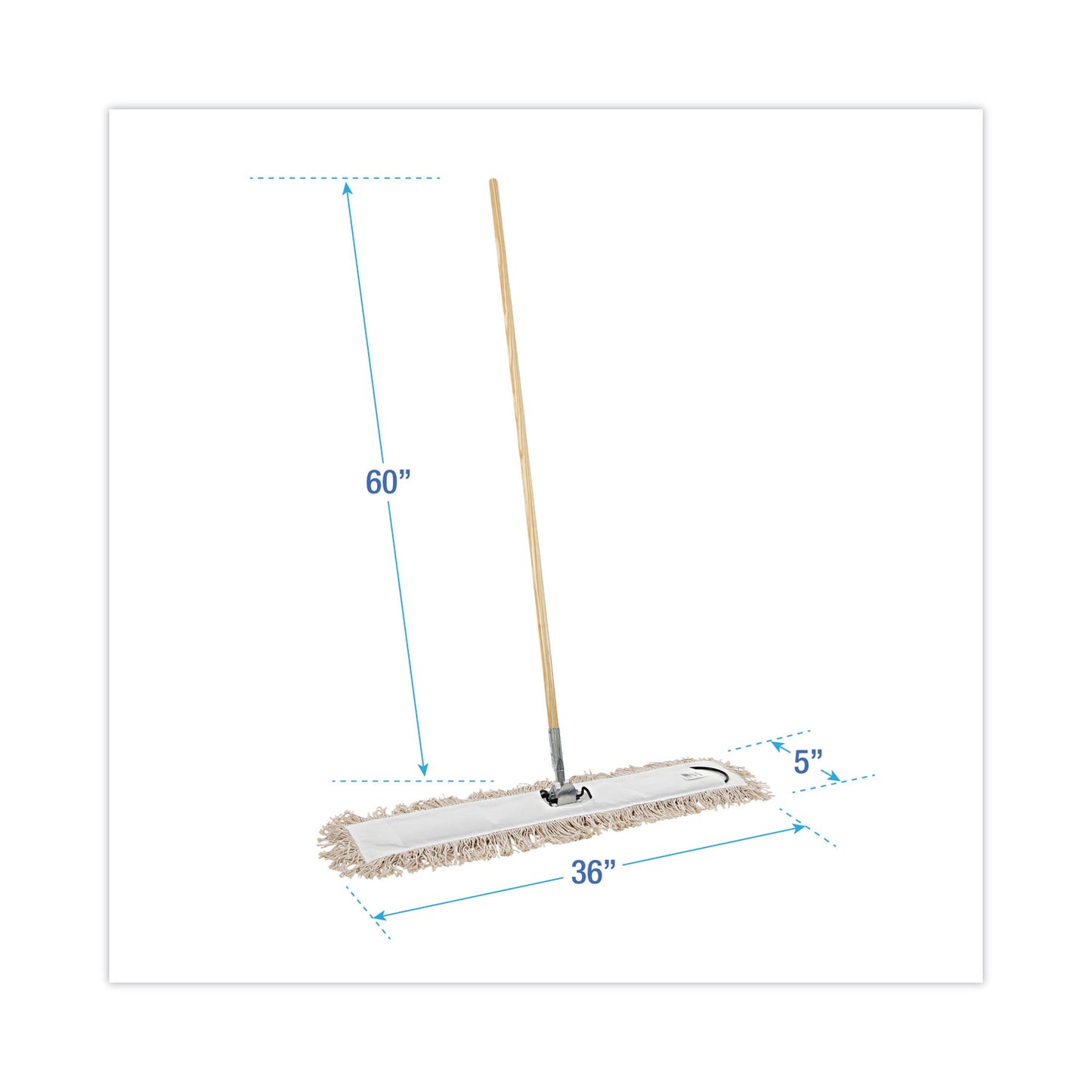 Cotton Dry Mopping Kit, 36 X 5 Natural Cotton Head, 60" Natural Wood Handle