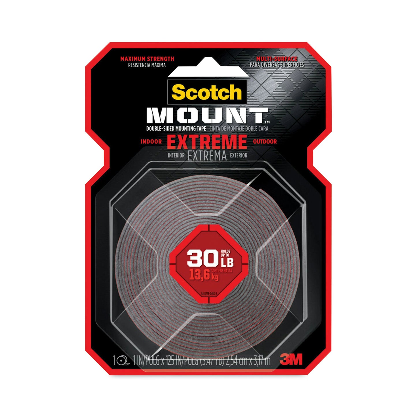 Extreme Mounting Tape, Permanent, Holds Up to 30 lb, 1" x 60", Black