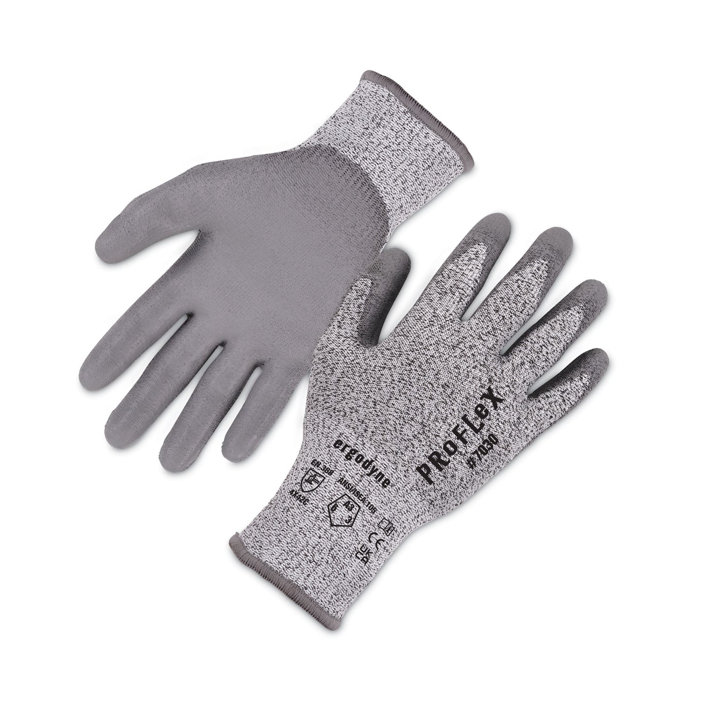 ProFlex 7030 ANSI A3 PU Coated CR Gloves, EN388: 4X42C, 9" Long, Small, Gray, 12 Pairs