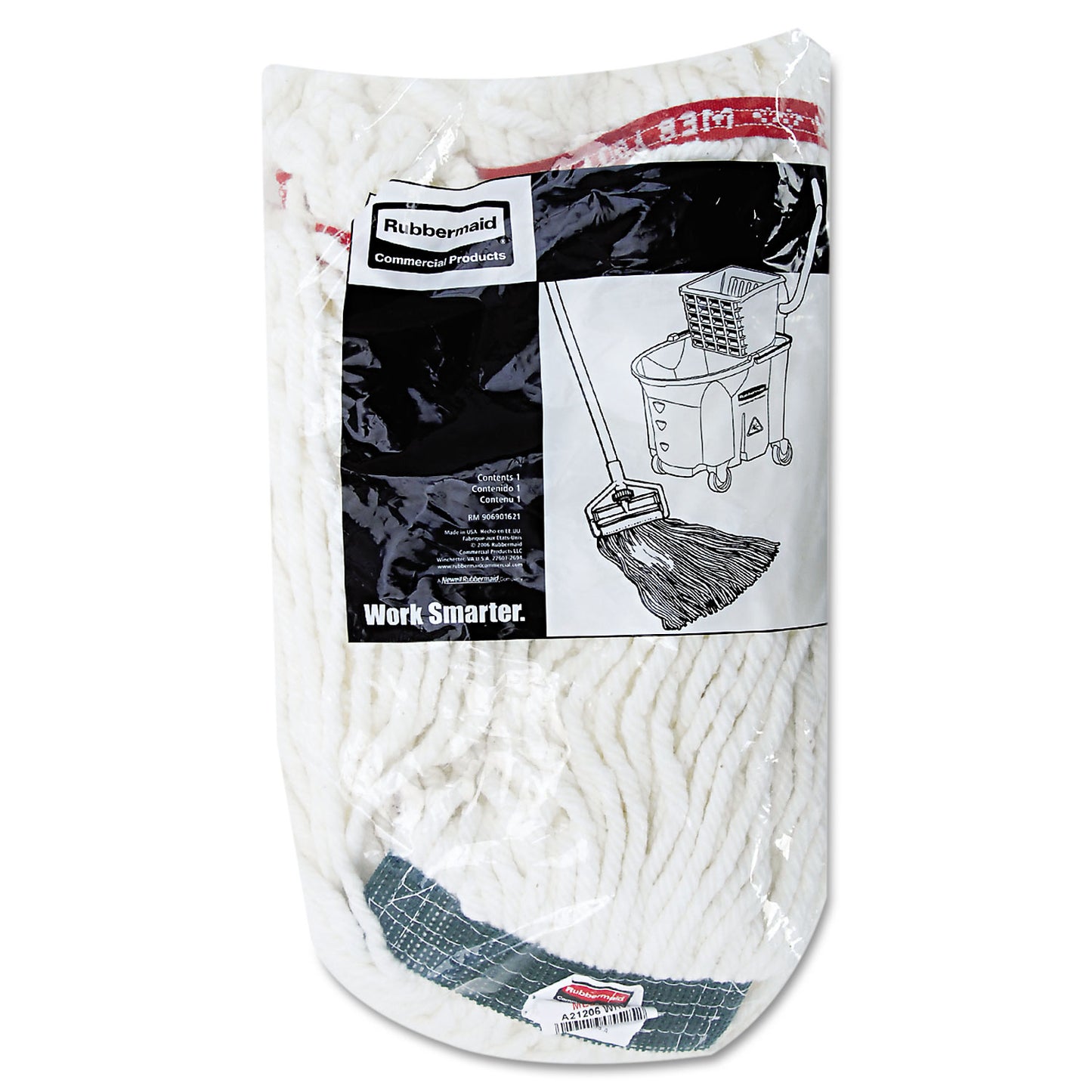 Web Foot Shrinkless Looped-End Wet Mop Head, Cotton/synthetic, Medium, White