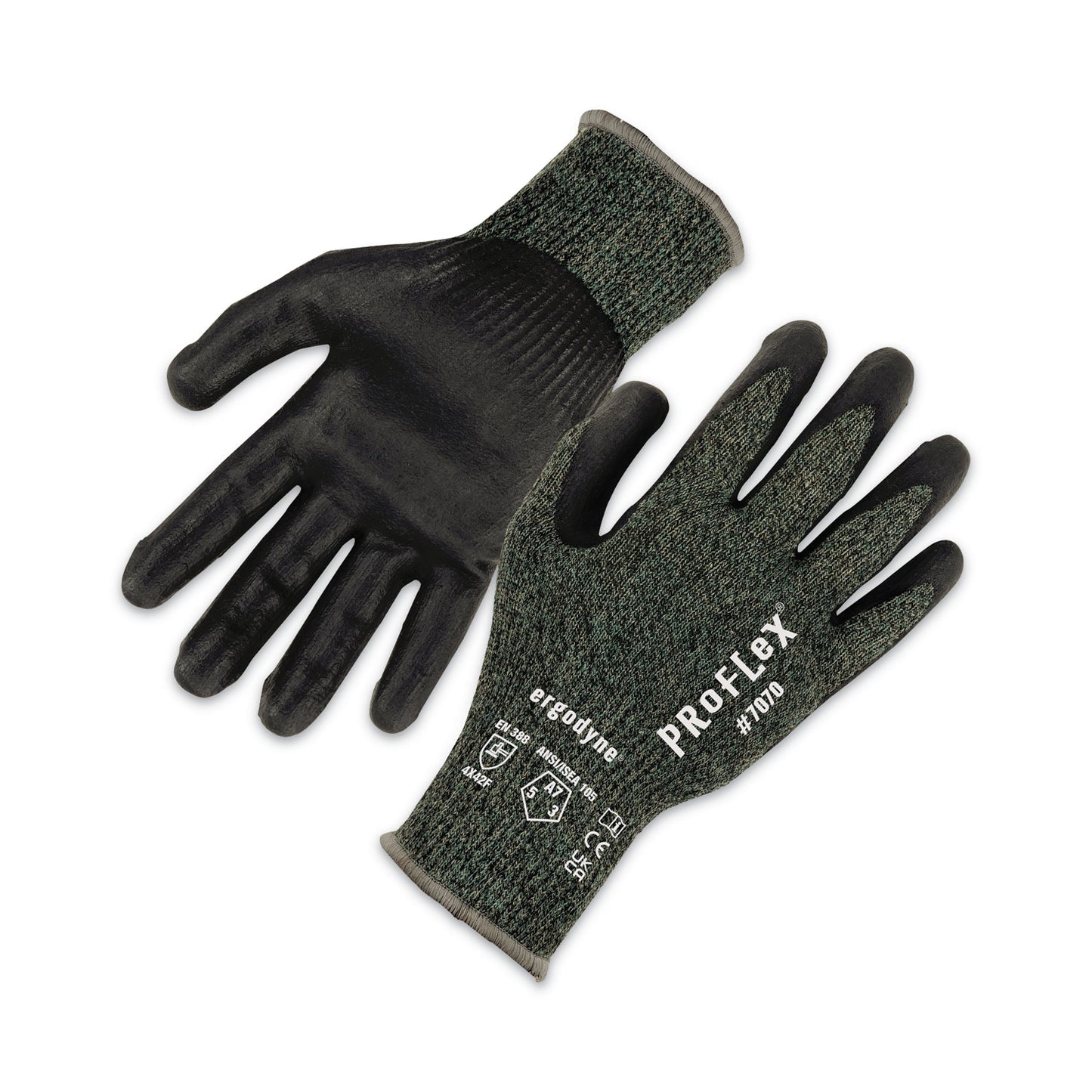 ProFlex 7070 ANSI A7 Nitrile Coated CR Gloves, EN388: 4X42F, 9" Long, Large, Green, Pair