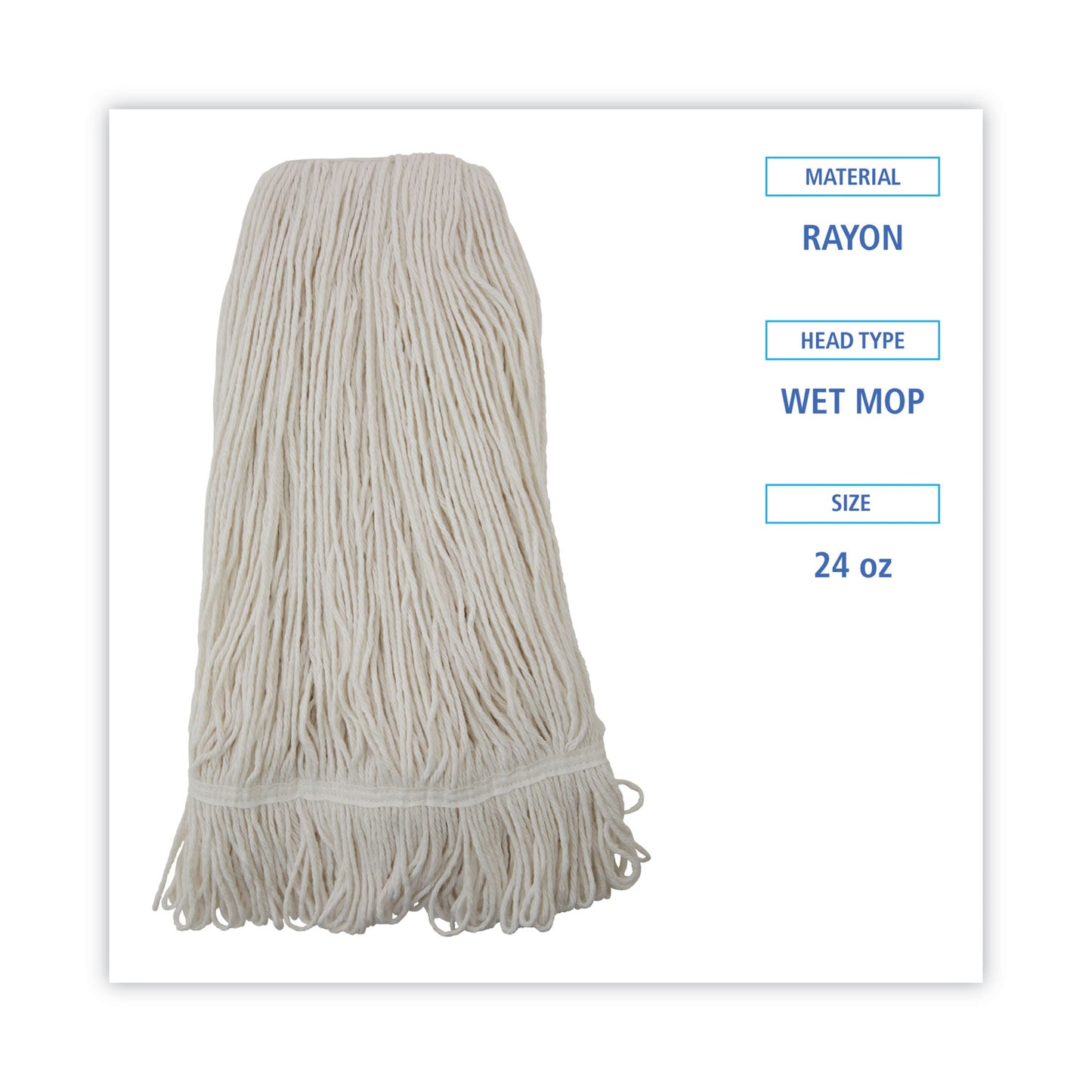 Pro Loop Web/Tailband Wet Mop Head, Rayon, 24 oz, White