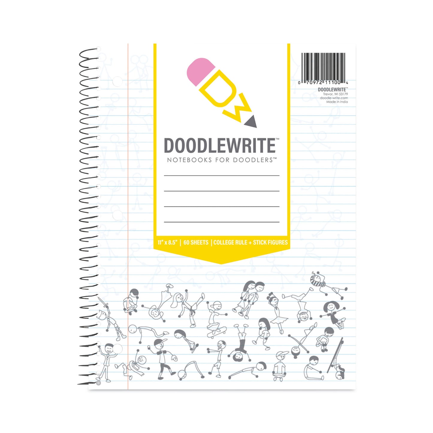 DoodleWrite Notebooks, 1-Subject, Medium/College Rule, White Cover, (60) 11.25 x 9.25 Sheets, 24/Carton