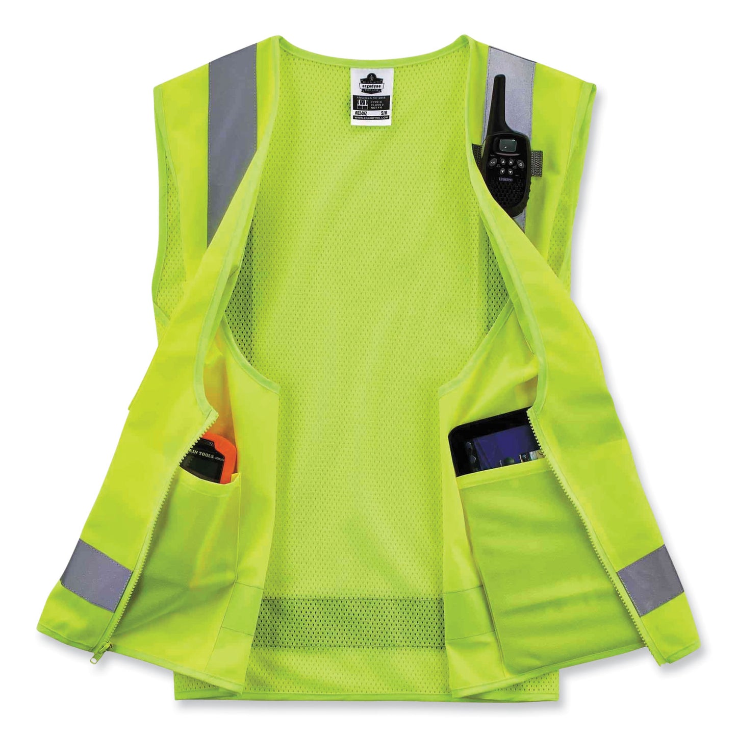 GloWear 8249Z Class 2 Economy Surveyors Zipper Vest, Polyester, Small/Medium, Lime