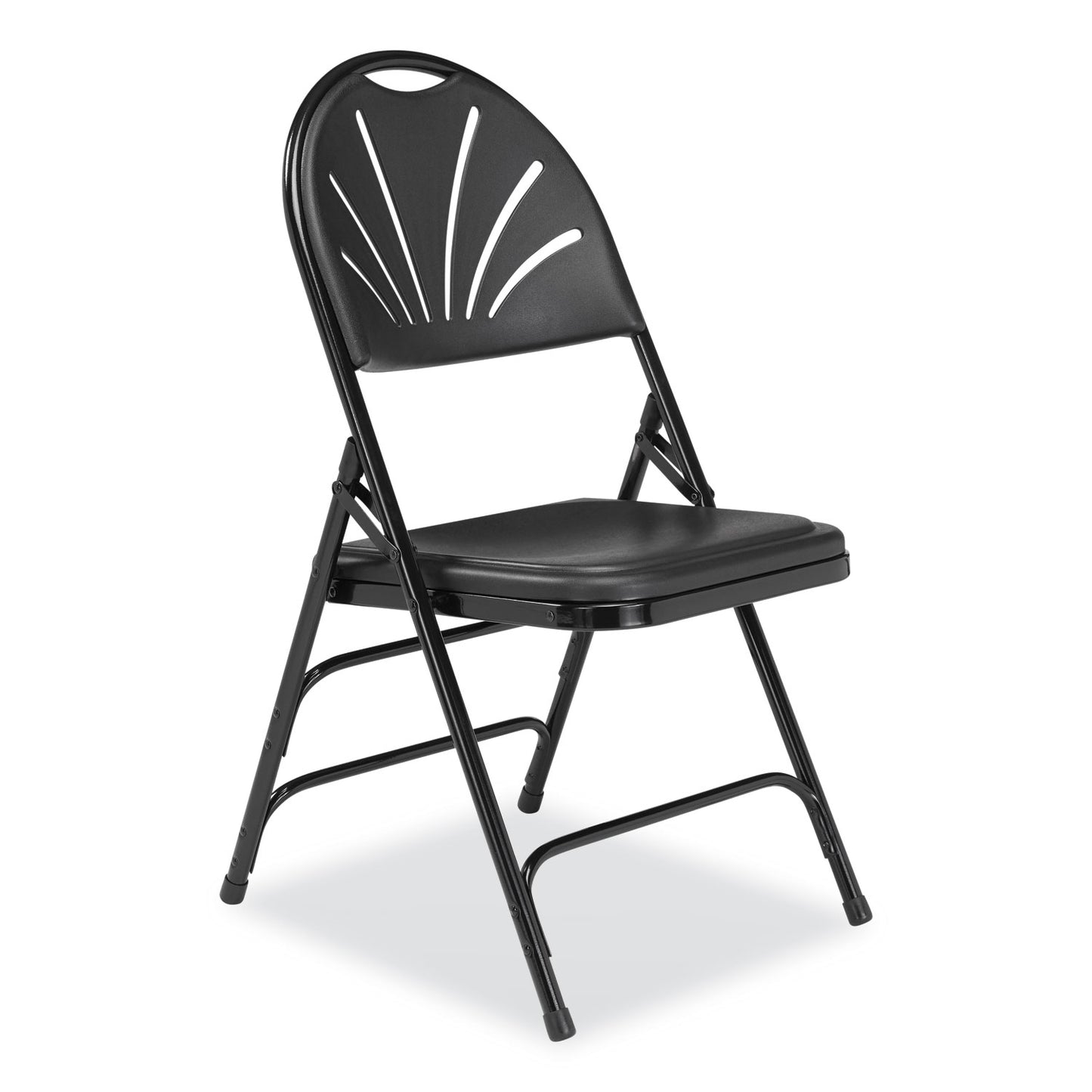 1100 Series Fan-Back Tri-Brace Dual Hinge Folding Chair, Supports Up to 500 lb, 17.75" Seat Height, Black, 4/Carton