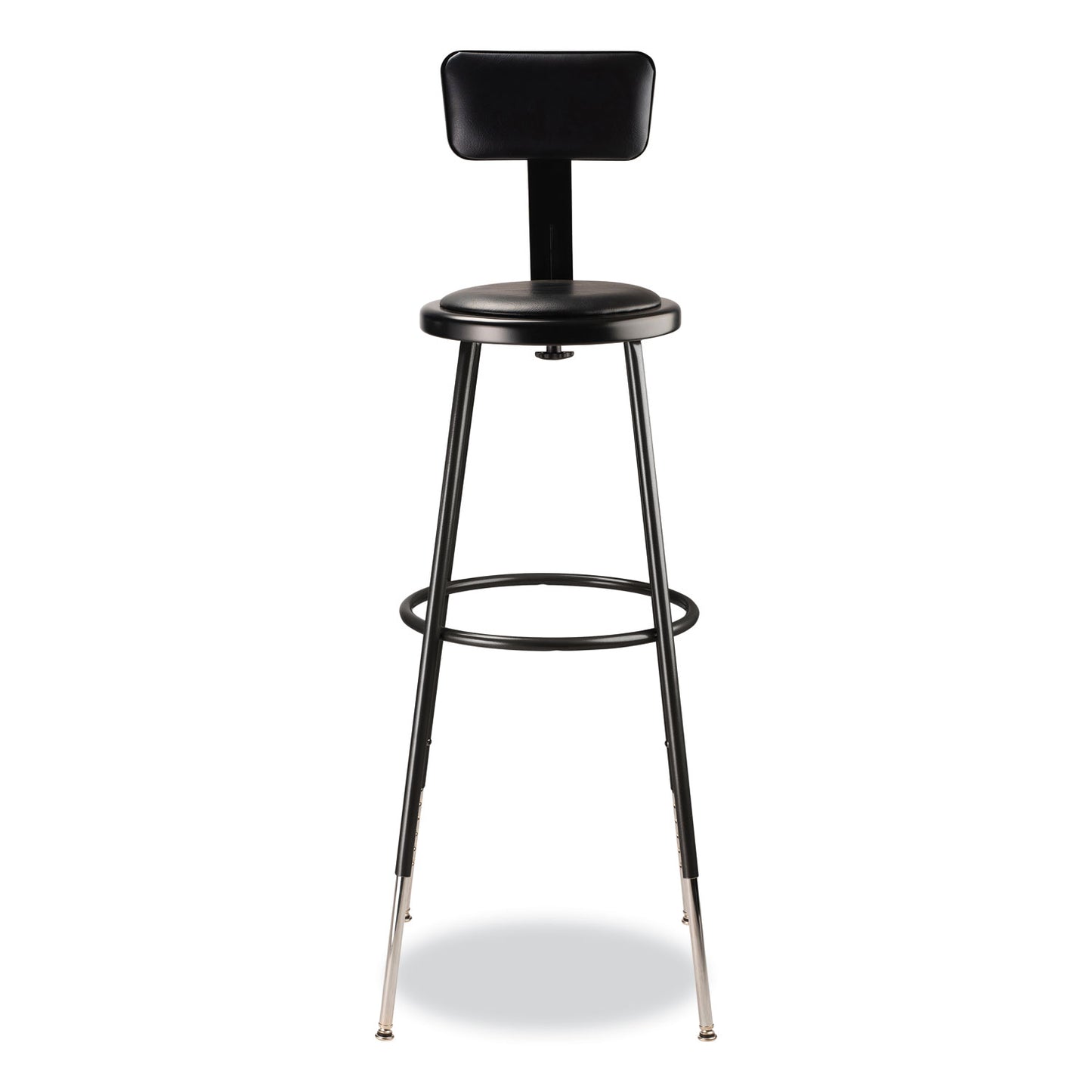 6400 Series Height Adjustable Heavy Duty Vinyl Padded Stool with Backrest, Supports 300 lb, 32" to 39" Seat Height, Black