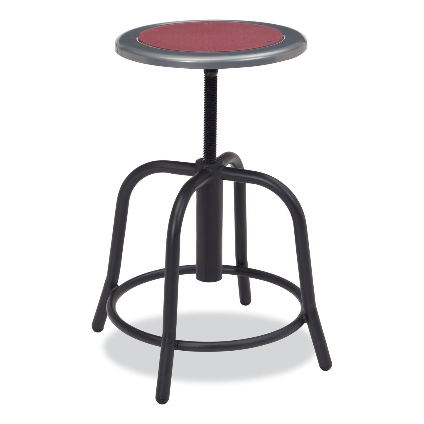 6800 Series Height Adjustable Metal Seat Stool, Supports Up to 300 lb, 18" to 24" Seat Height, Burgundy Seat, Black Base