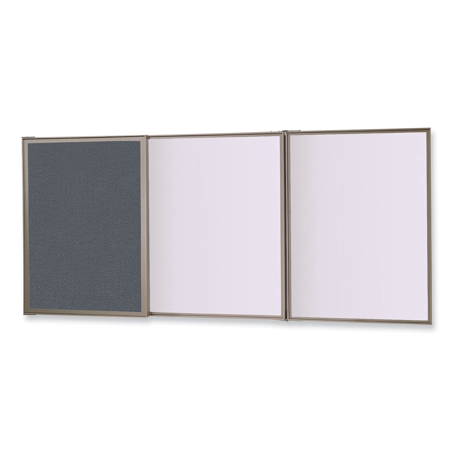 VisuALL PC Whiteboard Cabinet with Fabric Bulletin Board Exterior Doors, 36" x 24", Gray/White Surface, Satin Aluminum Frame