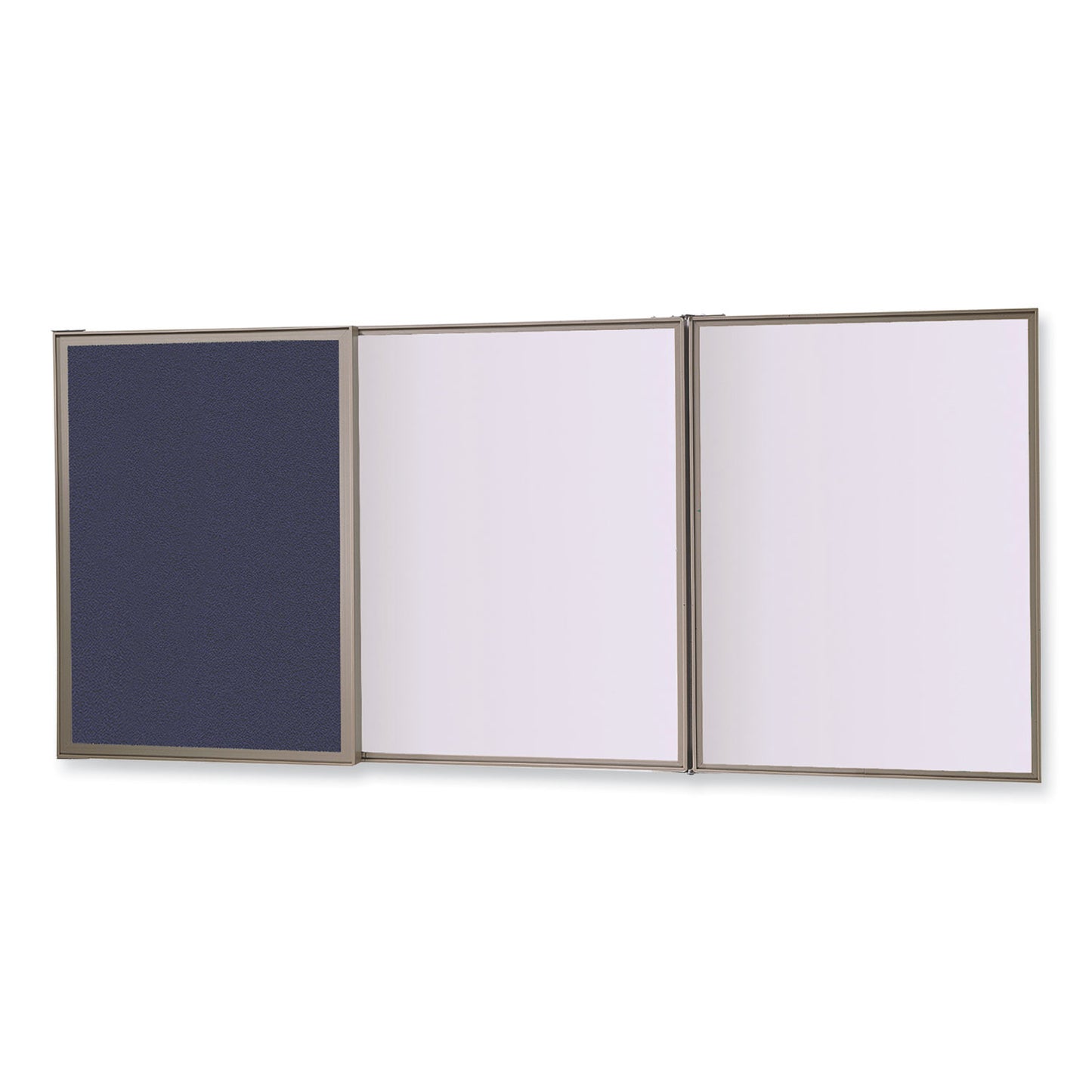 VisuALL PC Whiteboard Cabinet with Fabric Bulletin Board Exterior Doors, 36" x 24", Blue/White Surface, Satin Aluminum Frame