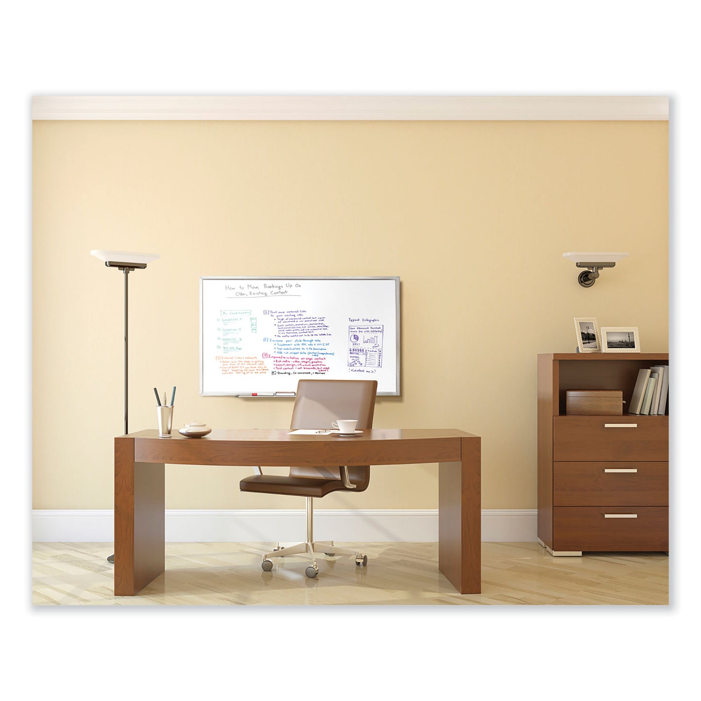Non-Magnetic Whiteboard with Aluminum Frame, 96.63" x 48.47", White Surface, Satin Aluminum Frame