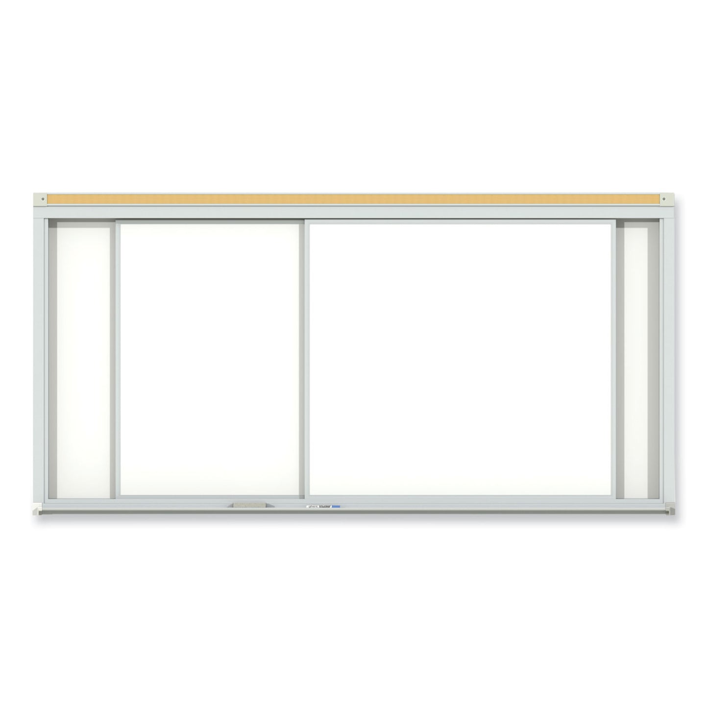 Horizontal Sliding Porcelain Magnetic Whiteboard, 72" x 48", White Surface, Anodized Aluminum Frame