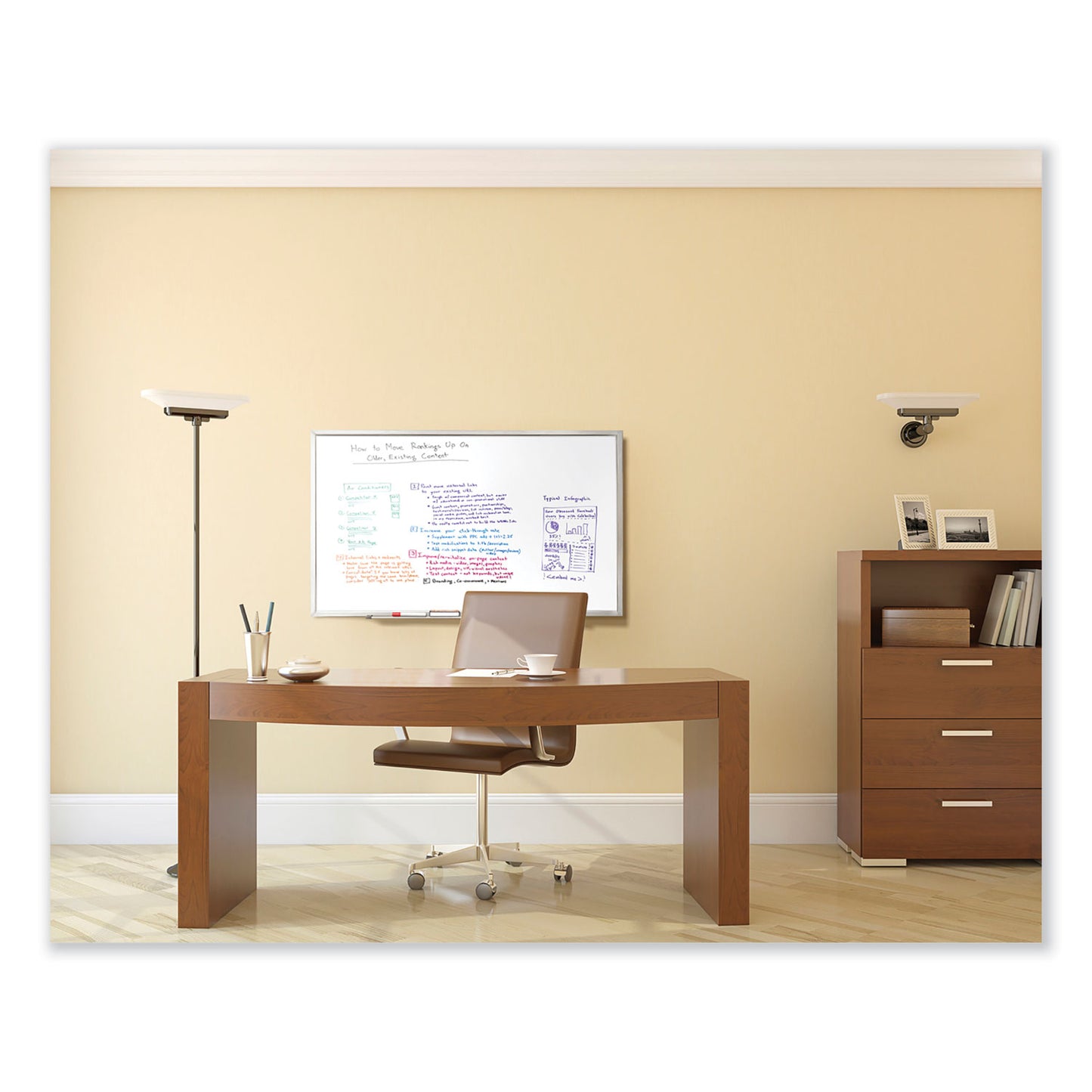 Non-Magnetic Whiteboard with Aluminum Frame, 60.63" x 36.44", White Surface, Satin Aluminum Frame