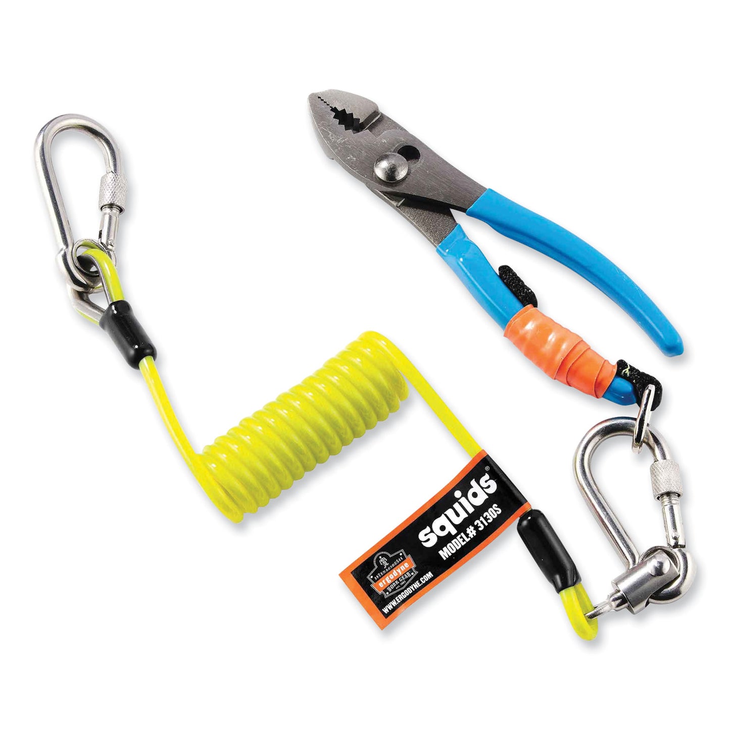 Squids 3130S Coiled Cable Lanyard with Carabiners, 2 lb Max Working Capacity, 6.5" to 48" Long, Lime