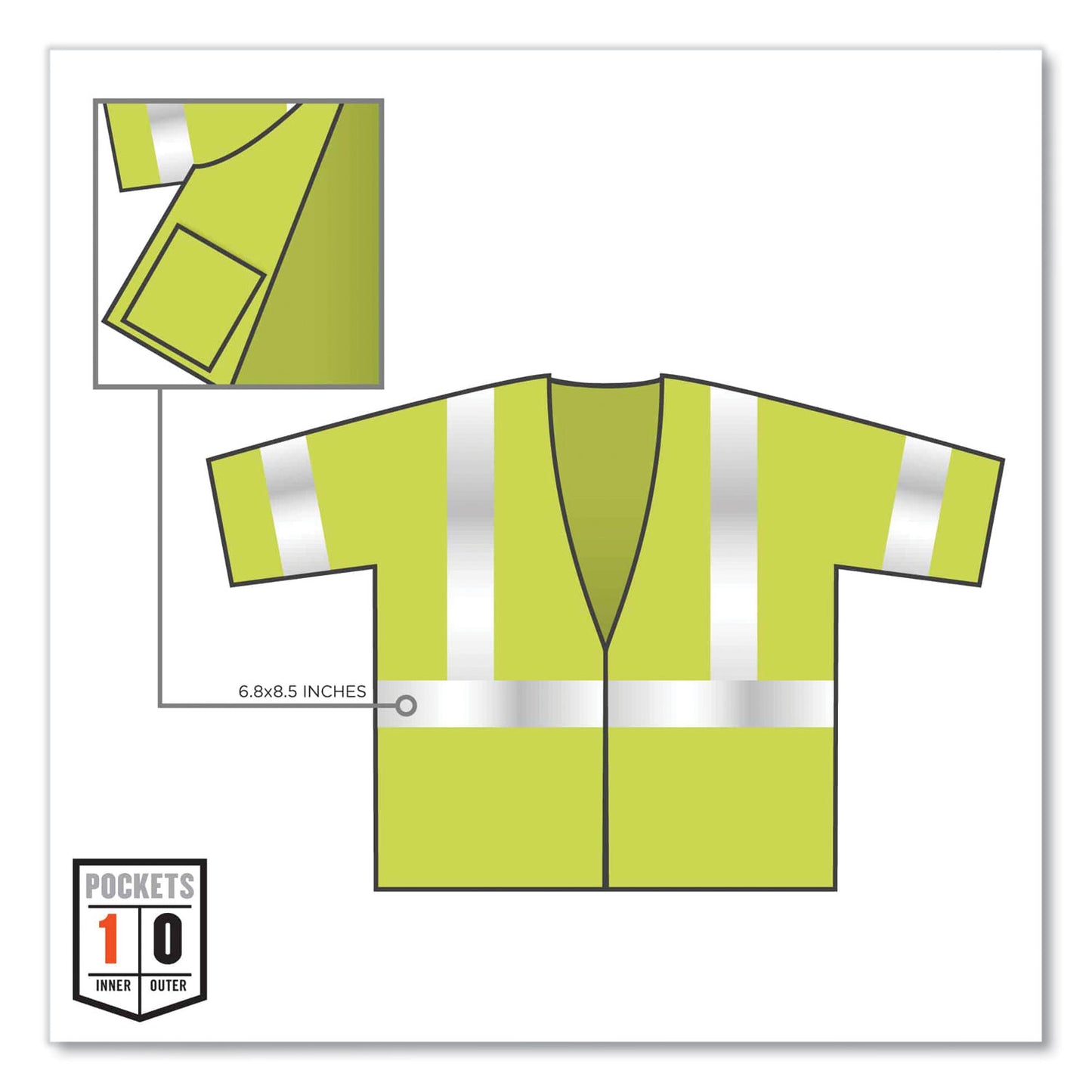 GloWear 8310HL Class 3 Economy Hook and Loop Vest, Polyester, 4X-Large/5X-Large, Lime