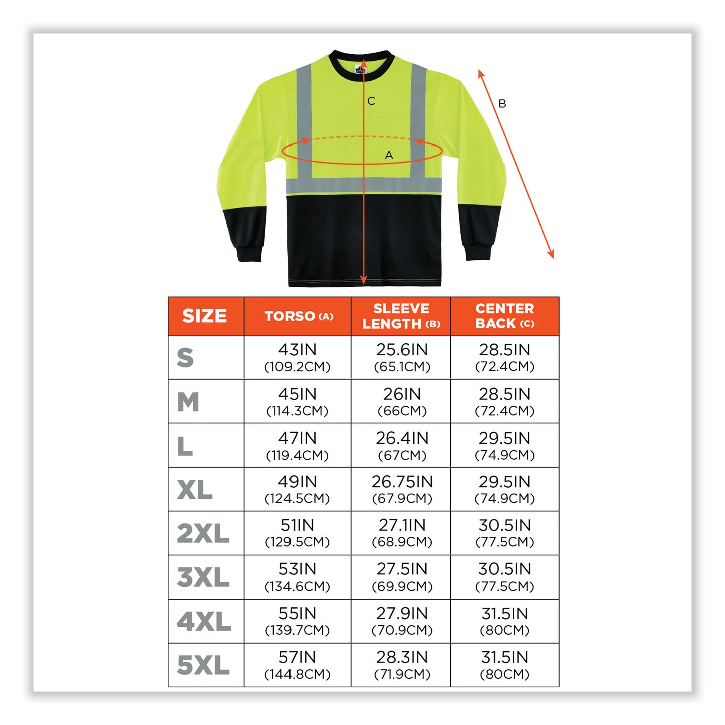 GloWear 8281BK Class 2 Long Sleeve Shirt with Black Bottom, 4X-Large, Lime