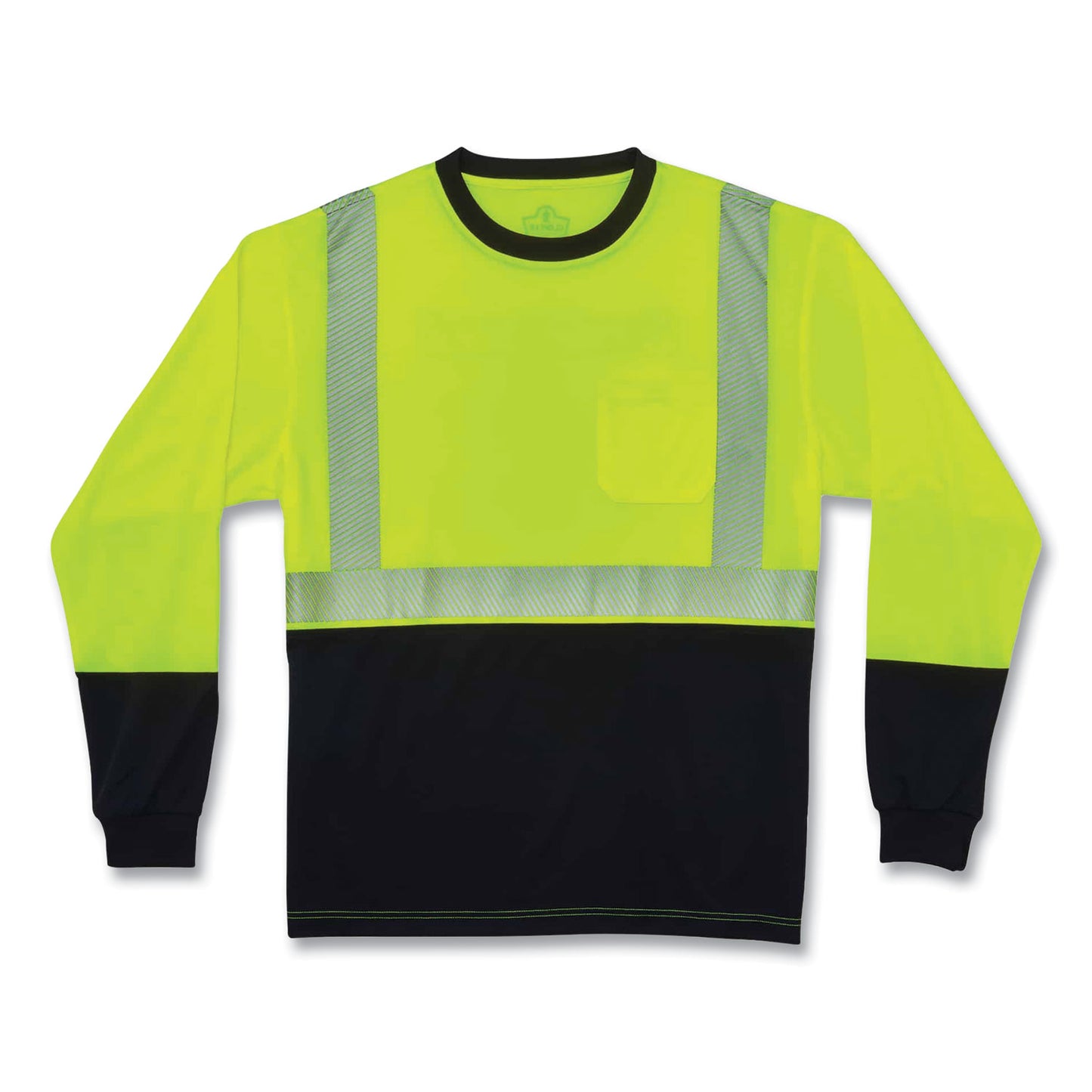GloWear 8281BK Class 2 Long Sleeve Shirt with Black Bottom, Medium, Lime