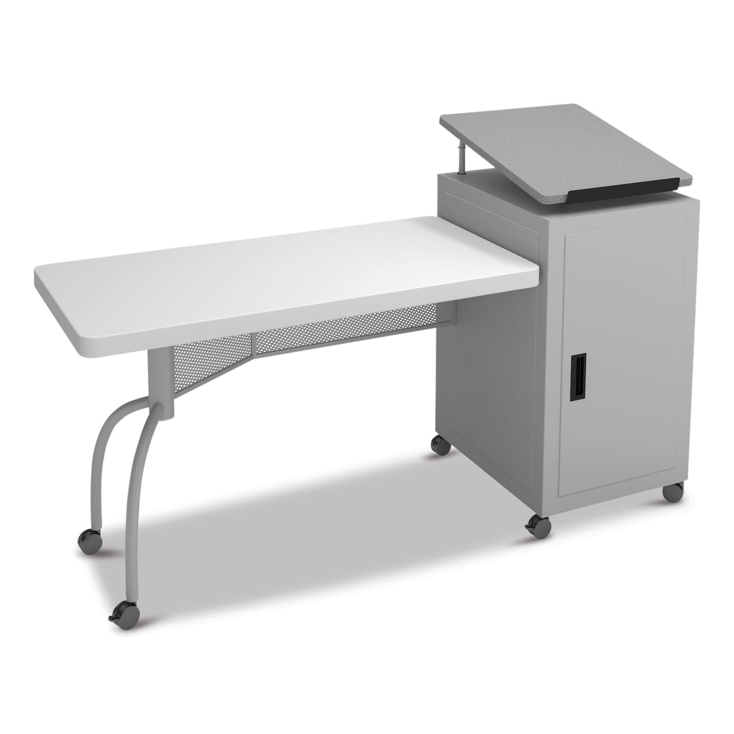 Edupod Teacher's Desk and Lectern Combo, 24" x 68" x 45", Gray Hammer Tone